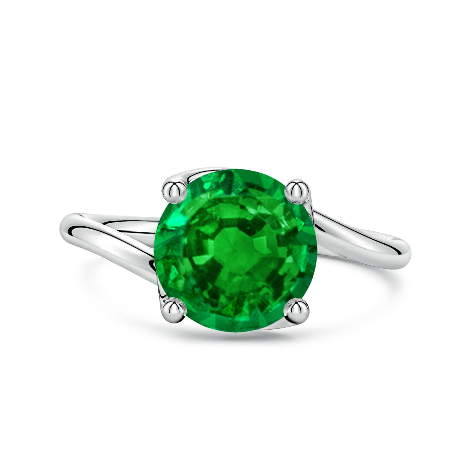 9mm Labgrown Entwined Vine Round Lab-Grown Emerald Solitaire Engagement Ring in 18CT White Gold