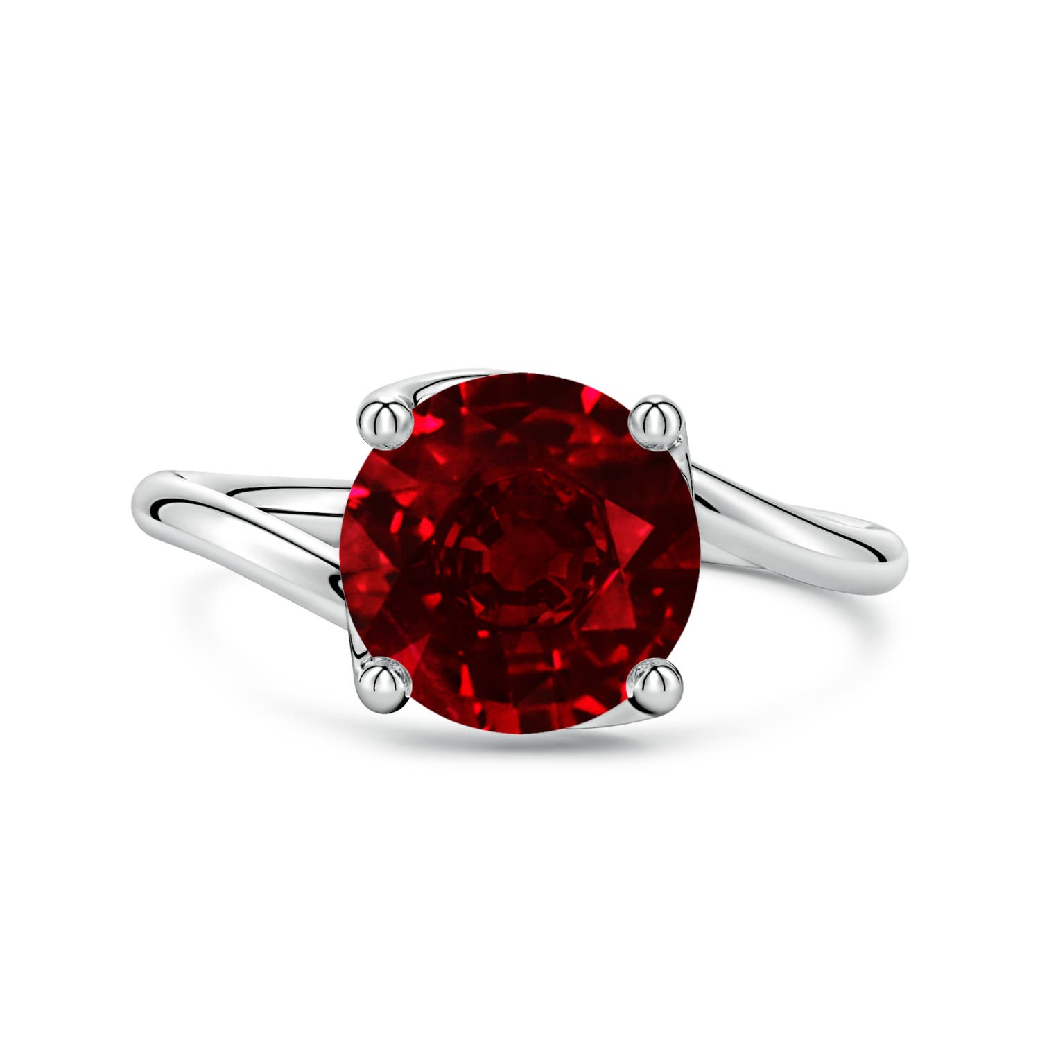 9mm Labgrown Entwined Vine Round Lab-Grown Ruby Solitaire Engagement Ring in 18K White Gold
