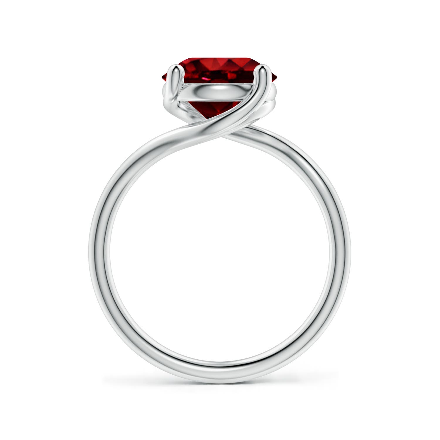 9mm Labgrown Entwined Vine Round Lab-Grown Ruby Solitaire Engagement Ring in 18K White Gold