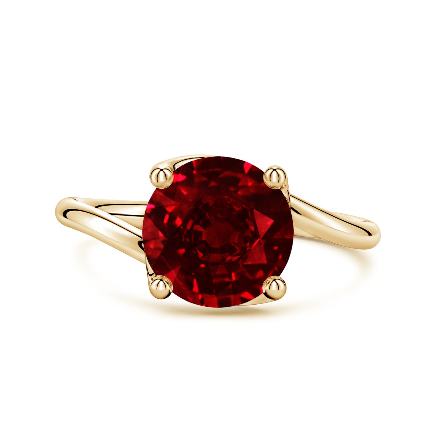 9mm Labgrown Entwined Vine Round Lab-Grown Ruby Solitaire Engagement Ring in 18K Yellow Gold