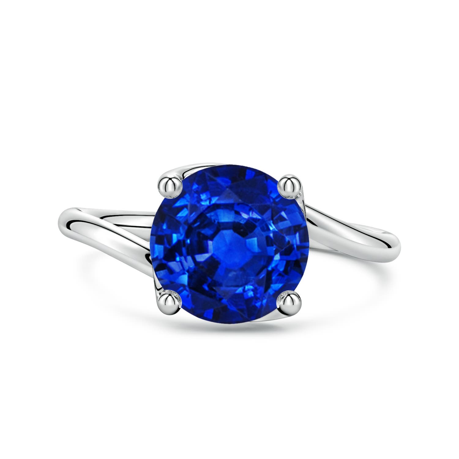9mm Labgrown Entwined Vine Round Lab-Grown Blue Sapphire Solitaire Engagement Ring in 18K White Gold