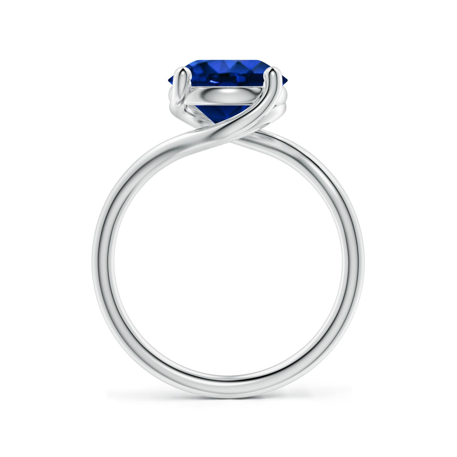 9mm Labgrown Entwined Vine Round Lab-Grown Blue Sapphire Solitaire Engagement Ring in 18K White Gold
