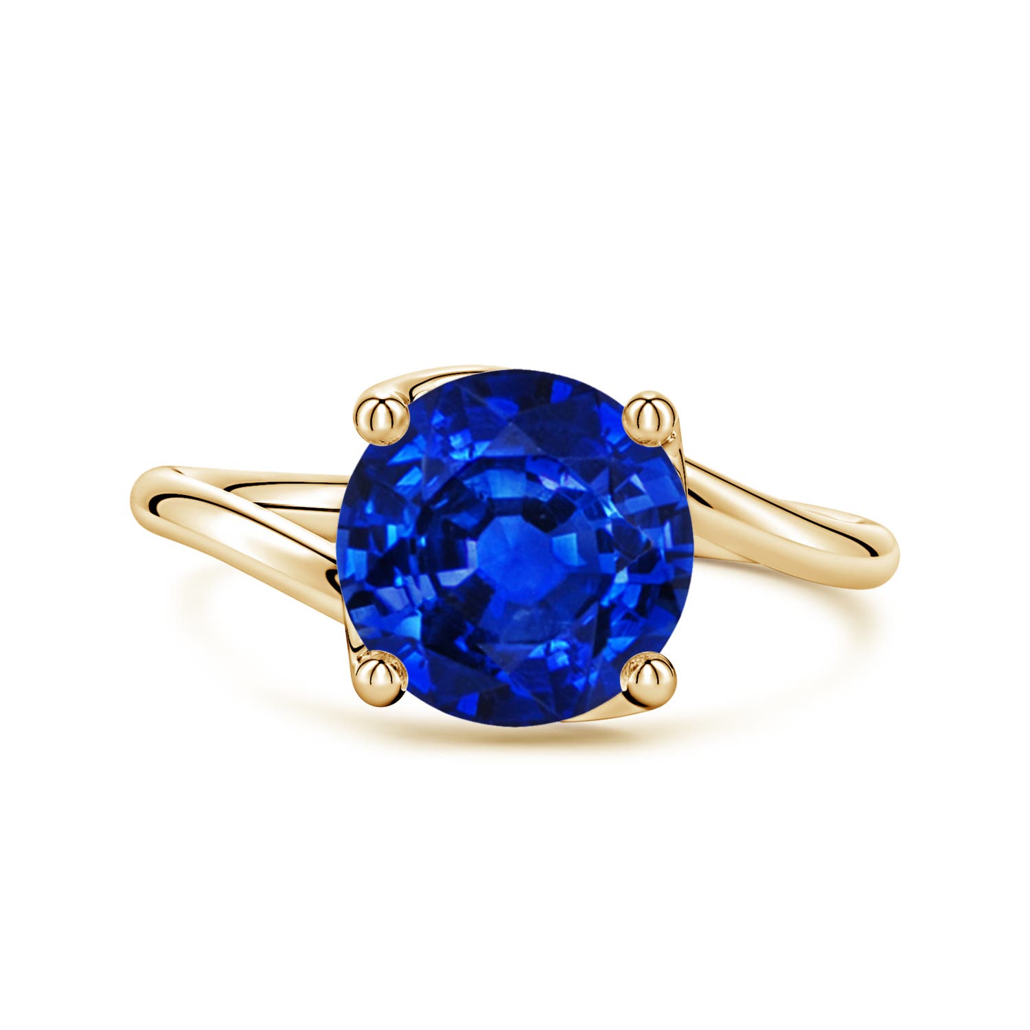 9mm Labgrown Entwined Vine Round Lab-Grown Blue Sapphire Solitaire Engagement Ring in 18K Yellow Gold