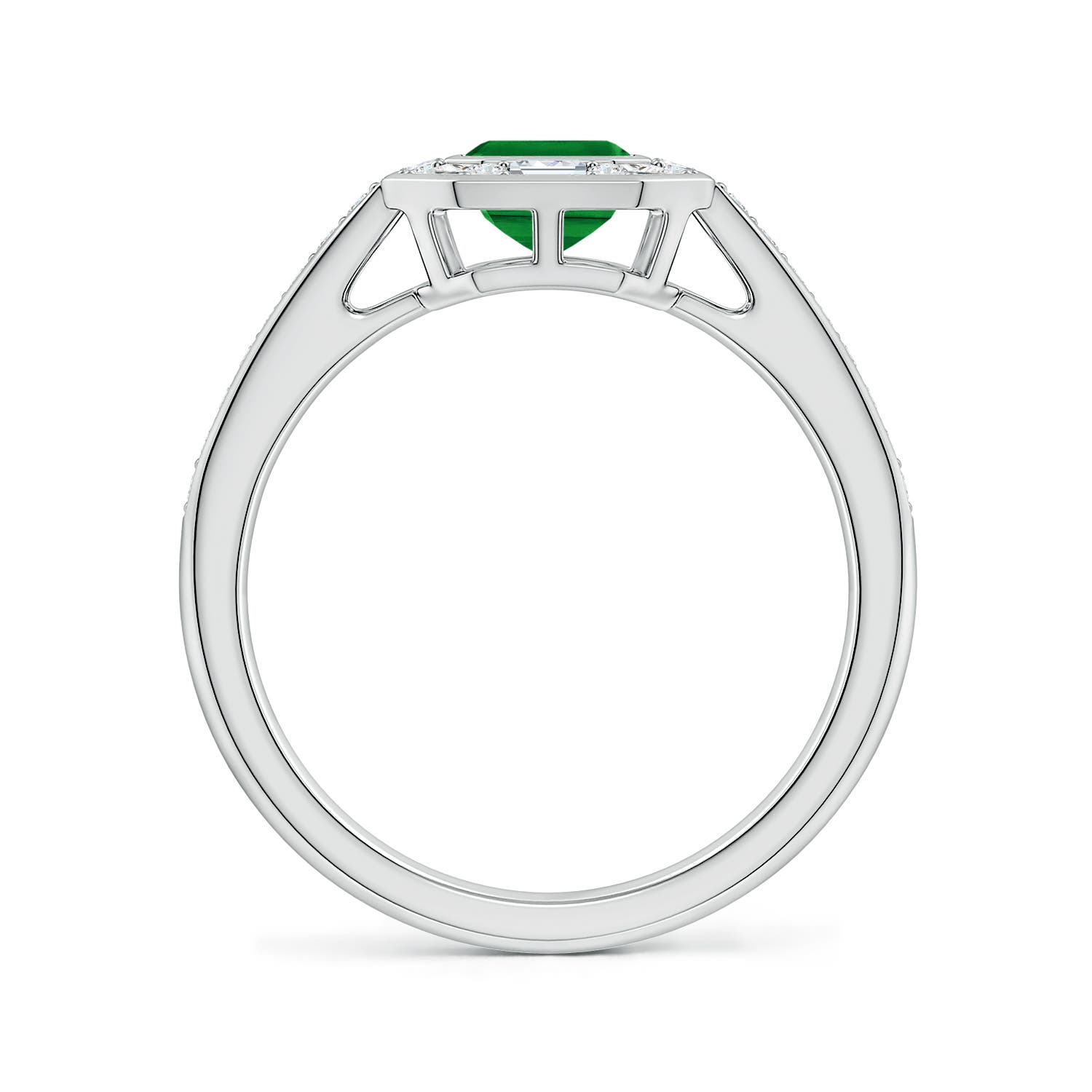 7x5mm Labgrown Art Deco Style Emerald-Cut Lab-Grown Emerald Multi-Shape Halo Engagement Ring in 18K White Gold