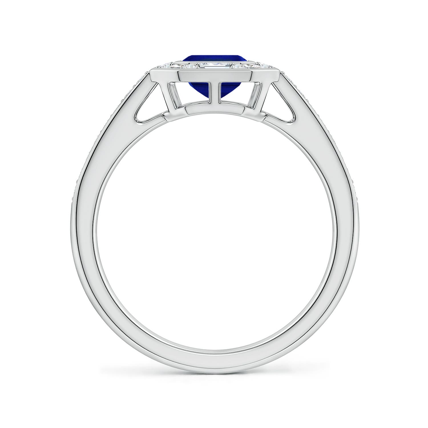 7x5mm Labgrown Art Deco Style Emerald-Cut Lab-Grown Blue Sapphire Multi-Shape Halo Engagement Ring in White Gold - side 3