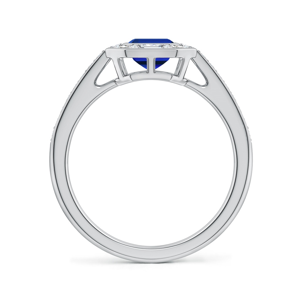 7x5mm Labgrown Art Deco Style Emerald-Cut Lab-Grown Blue Sapphire Multi-Shape Halo Engagement Ring in White Gold - side 199