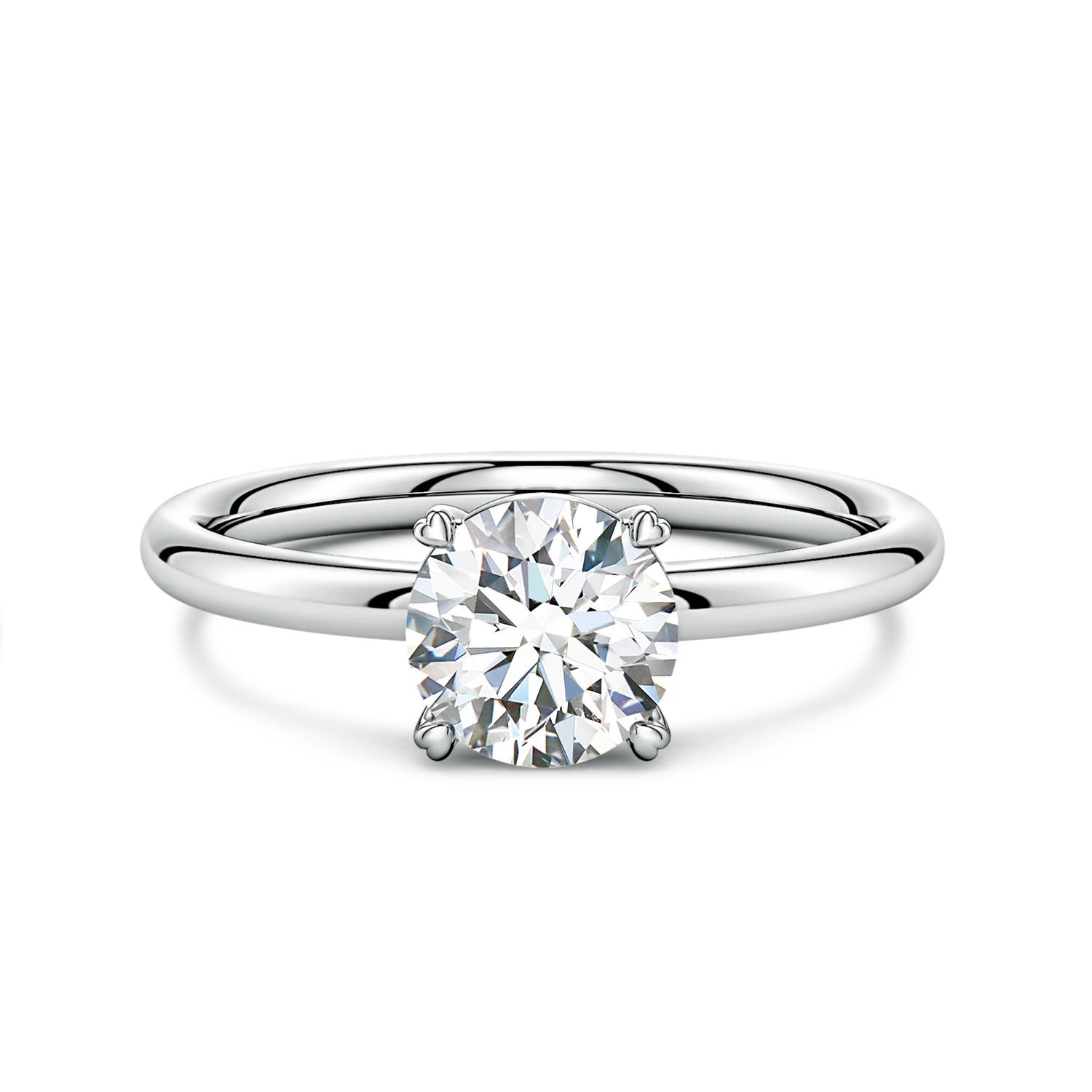 6.4mm FGVS Round Lab-Grown Diamond Solitaire Engagement Ring with Heart-Shaped Prongs in White Gold