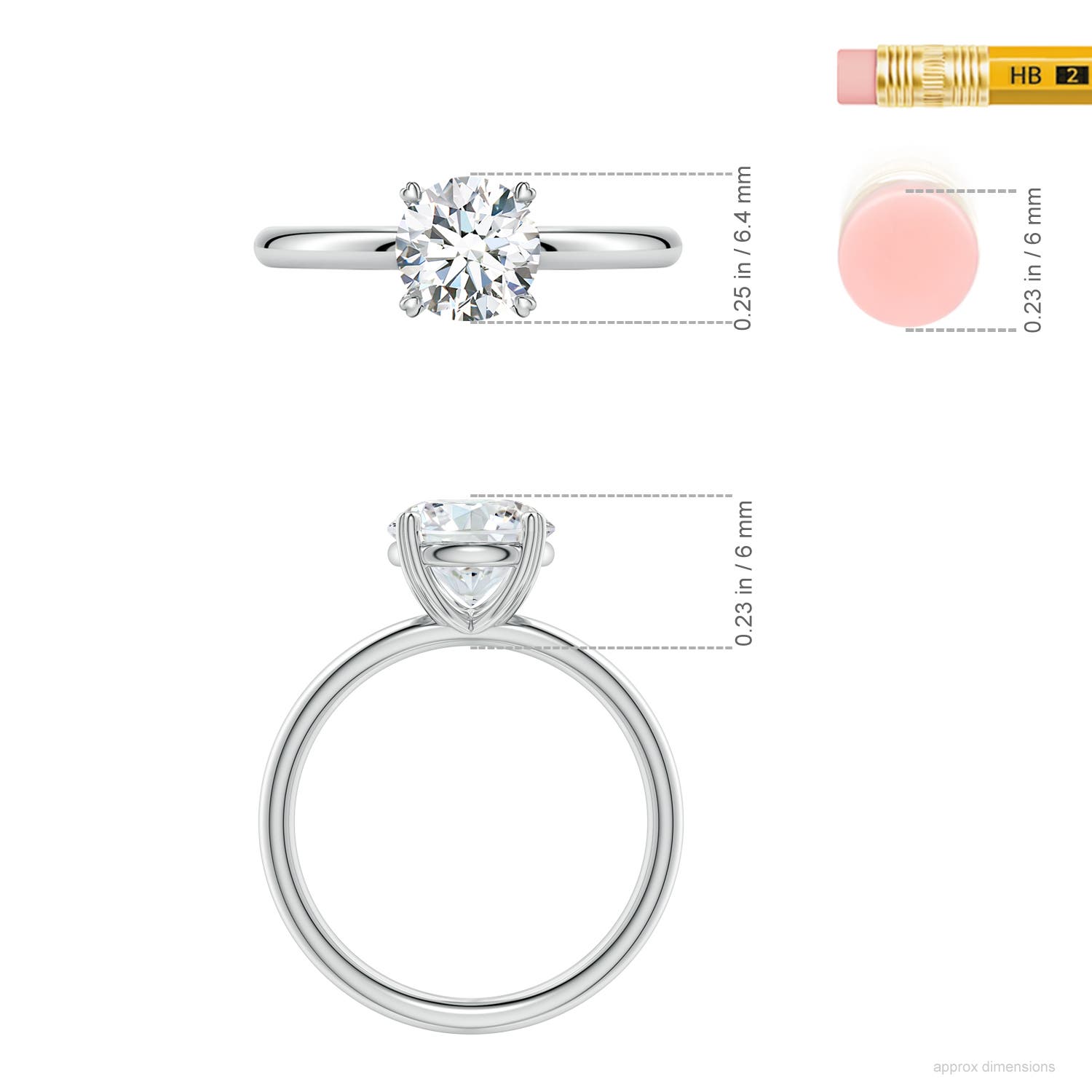 6.4mm FGVS Round Lab-Grown Diamond Solitaire Engagement Ring with Heart-Shaped Prongs in White Gold - ruler
