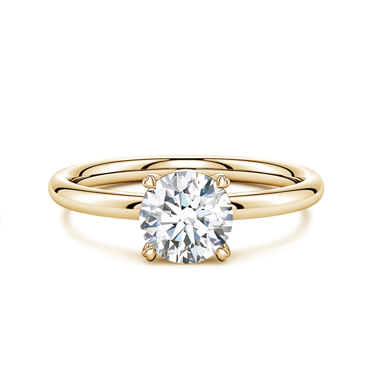 6.4mm FGVS Round Lab-Grown Diamond Solitaire Engagement Ring with Heart-Shaped Prongs in Yellow Gold