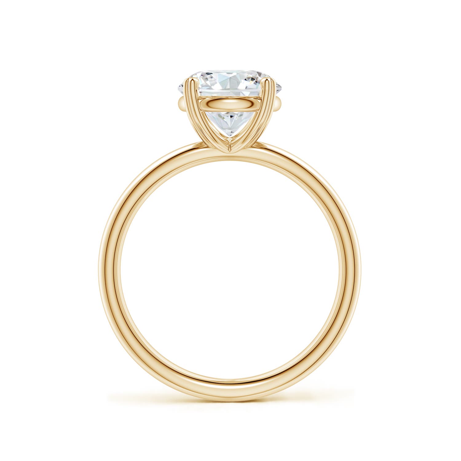 6.4mm FGVS Round Lab-Grown Diamond Solitaire Engagement Ring with Heart-Shaped Prongs in Yellow Gold