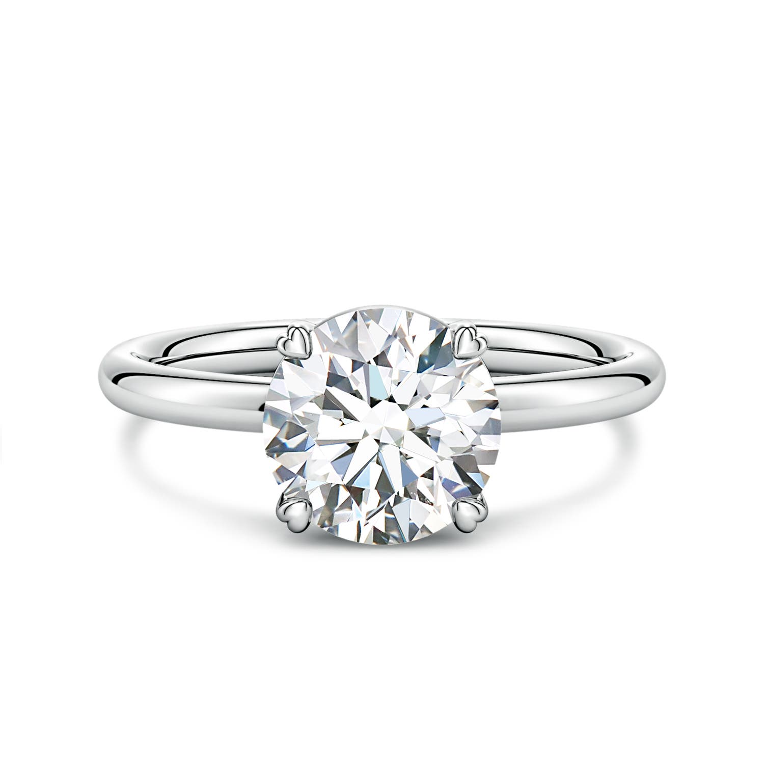 8mm FGVS Round Lab-Grown Diamond Solitaire Engagement Ring with Heart-Shaped Prongs in 18K White Gold
