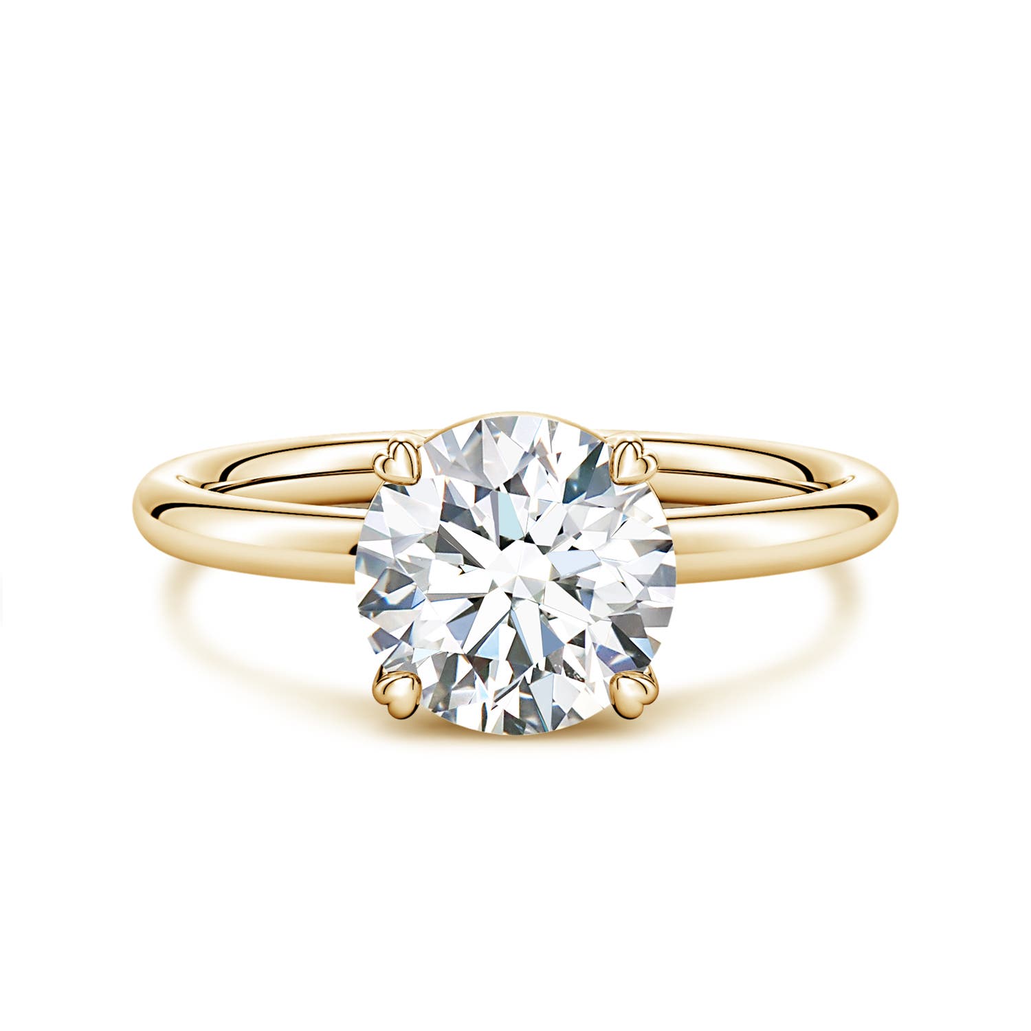 8mm FGVS Round Lab-Grown Diamond Solitaire Engagement Ring with Heart-Shaped Prongs in Yellow Gold