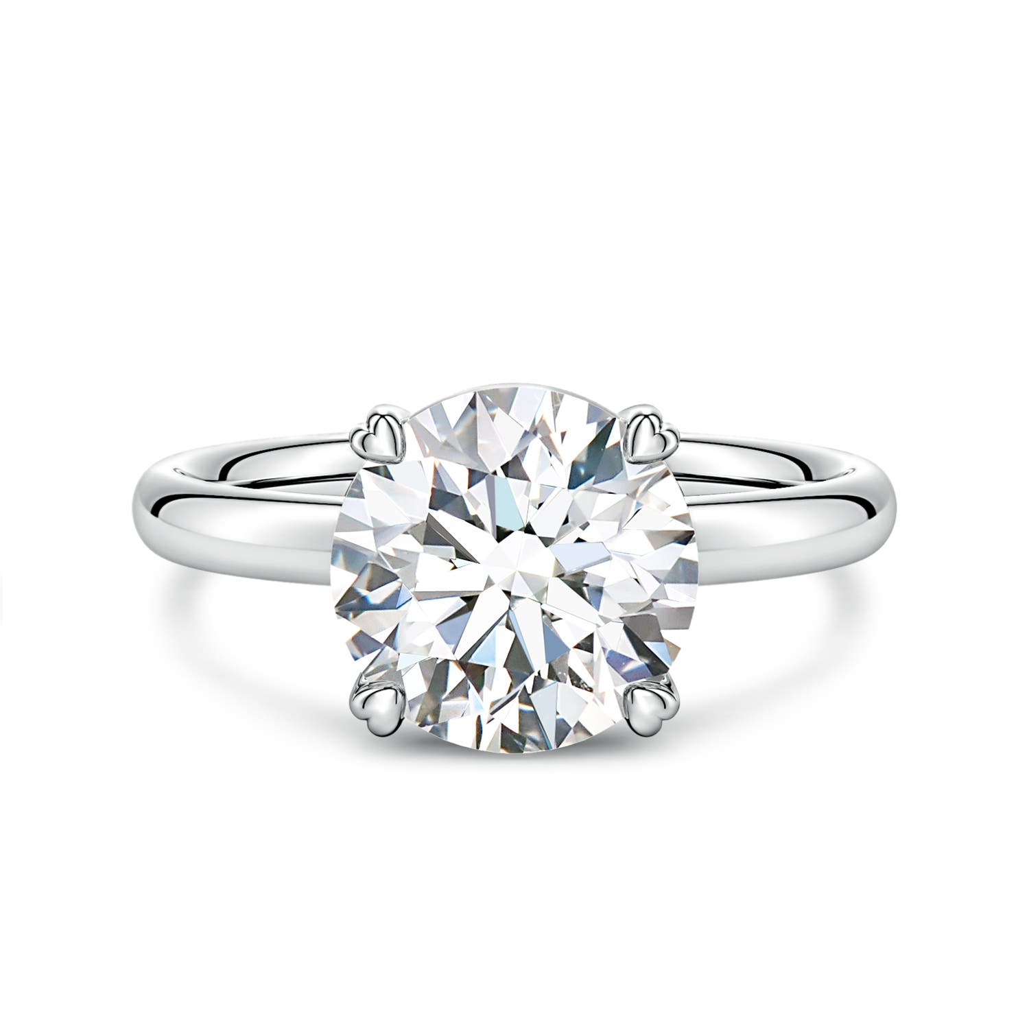 9.2mm FGVS Round Lab-Grown Diamond Solitaire Engagement Ring with Heart-Shaped Prongs in 18K White Gold