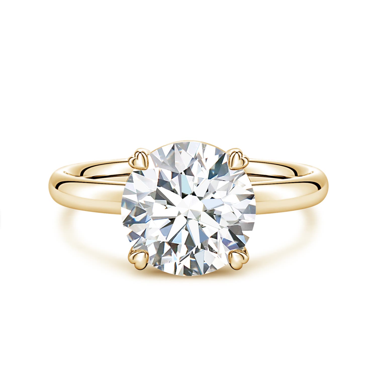 9.2mm FGVS Round Lab-Grown Diamond Solitaire Engagement Ring with Heart-Shaped Prongs in Yellow Gold