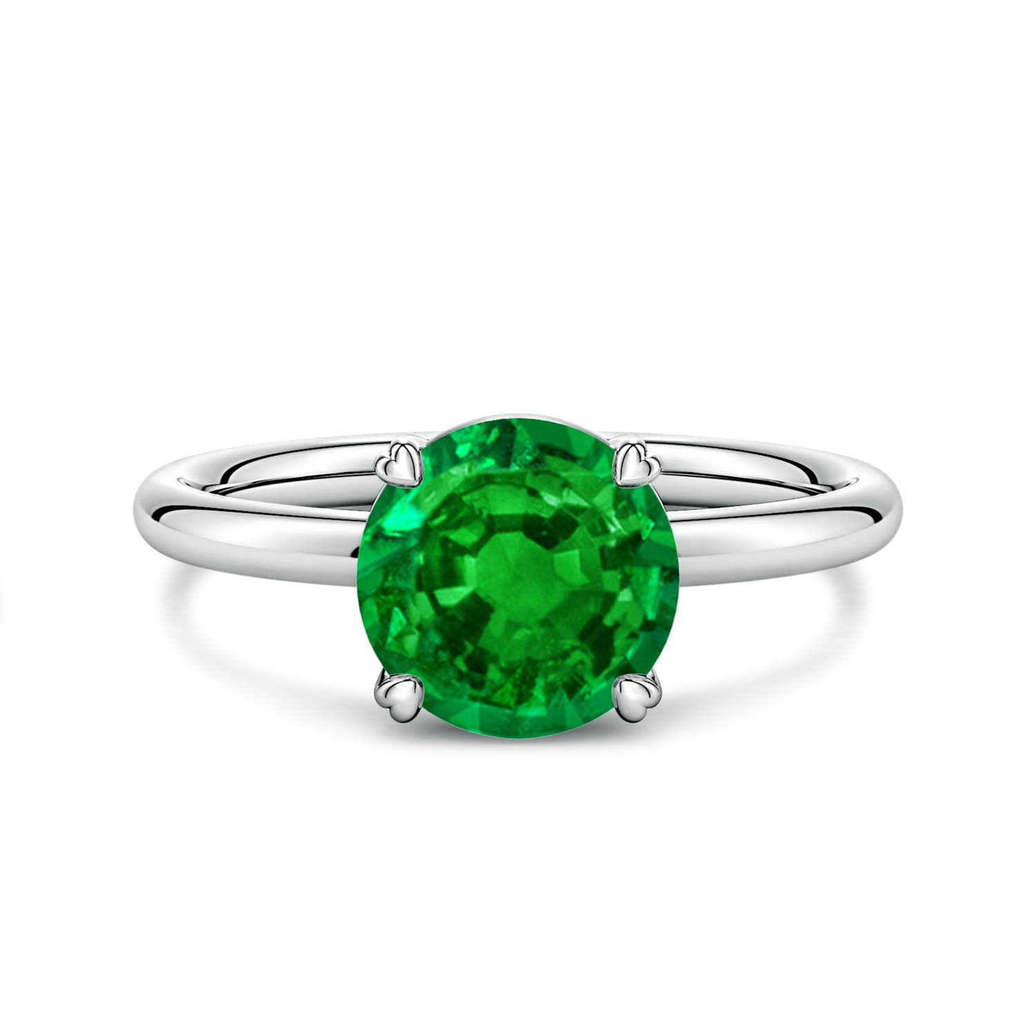 8mm Labgrown Round Lab-Grown Emerald Solitaire Engagement Ring with Heart-Shaped Prongs in White Gold