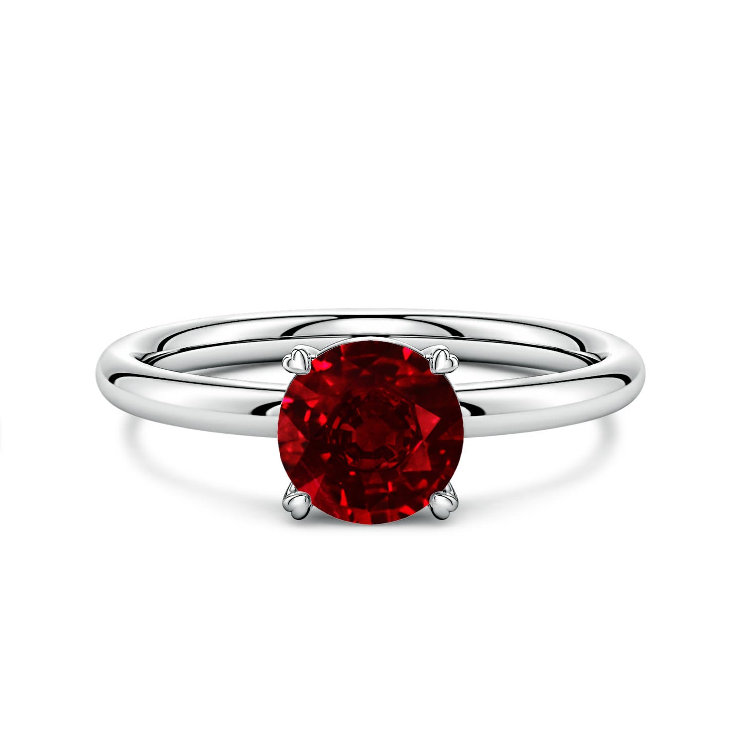 6.5mm Labgrown Round Lab-Grown Ruby Solitaire Engagement Ring with Heart-Shaped Prongs in White Gold
