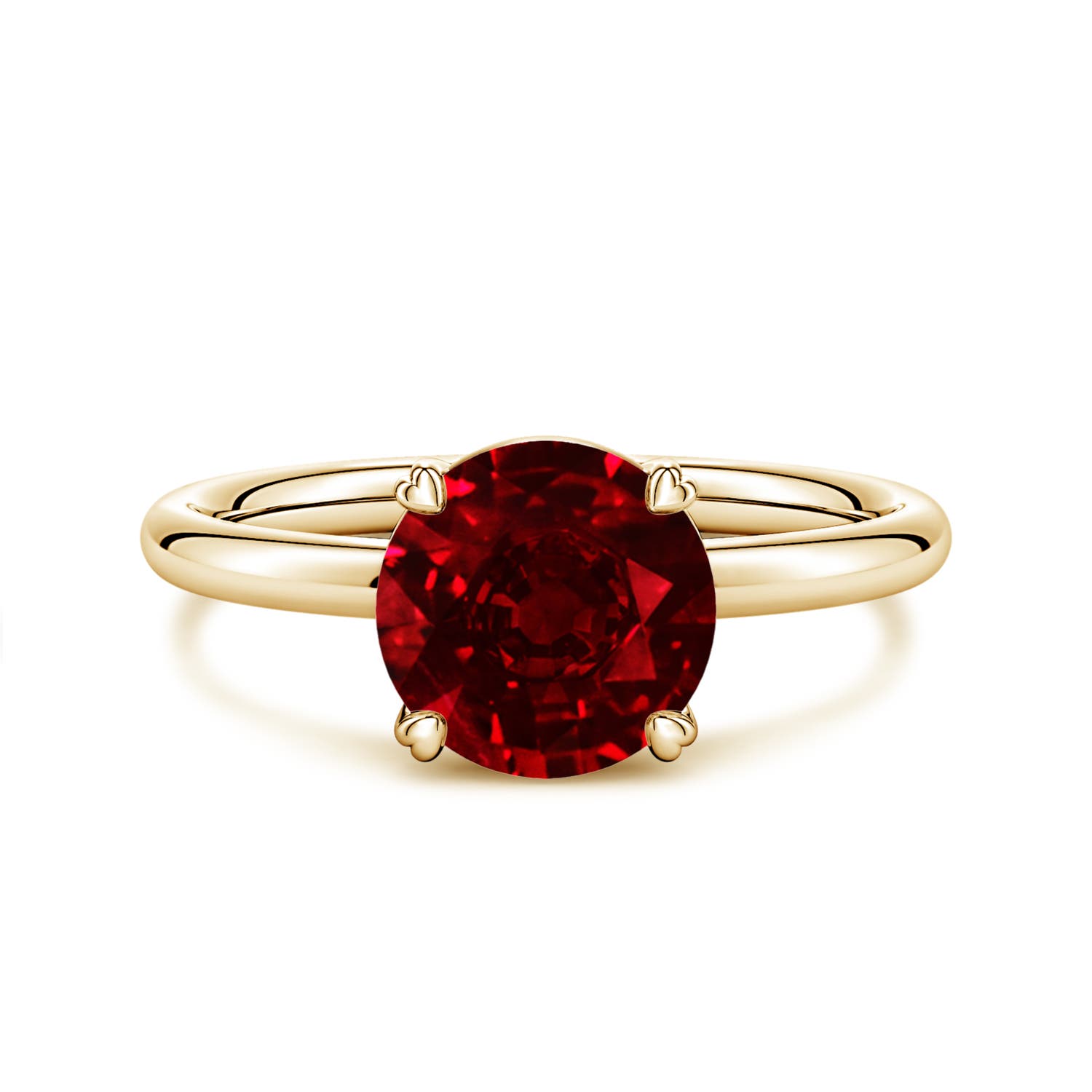 8mm Labgrown Round Lab-Grown Ruby Solitaire Engagement Ring with Heart-Shaped Prongs in 18K Yellow Gold