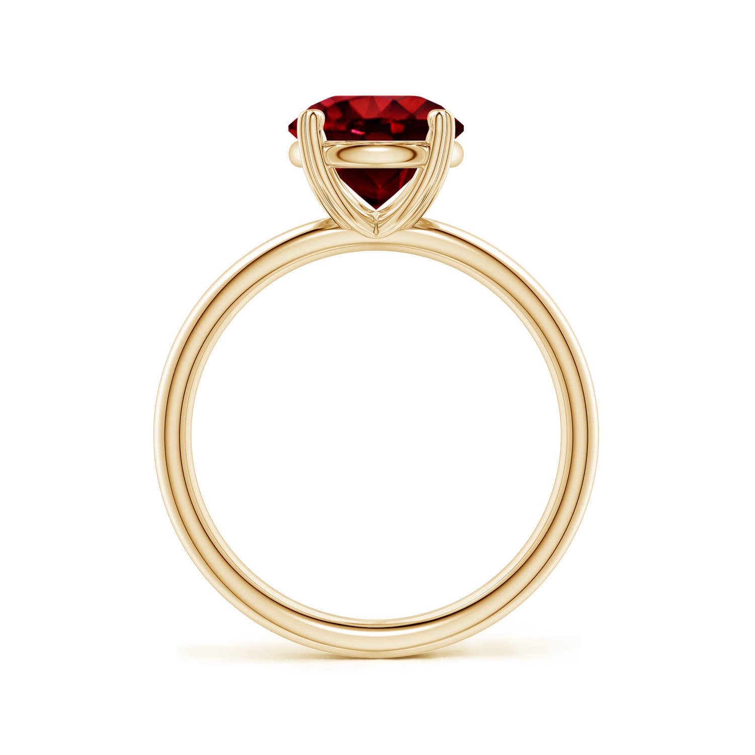 8mm Labgrown Round Lab-Grown Ruby Solitaire Engagement Ring with Heart-Shaped Prongs in 18K Yellow Gold