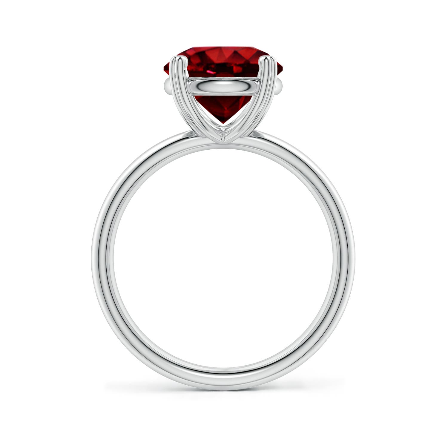 9mm Labgrown Round Lab-Grown Ruby Solitaire Engagement Ring with Heart-Shaped Prongs in 18K White Gold