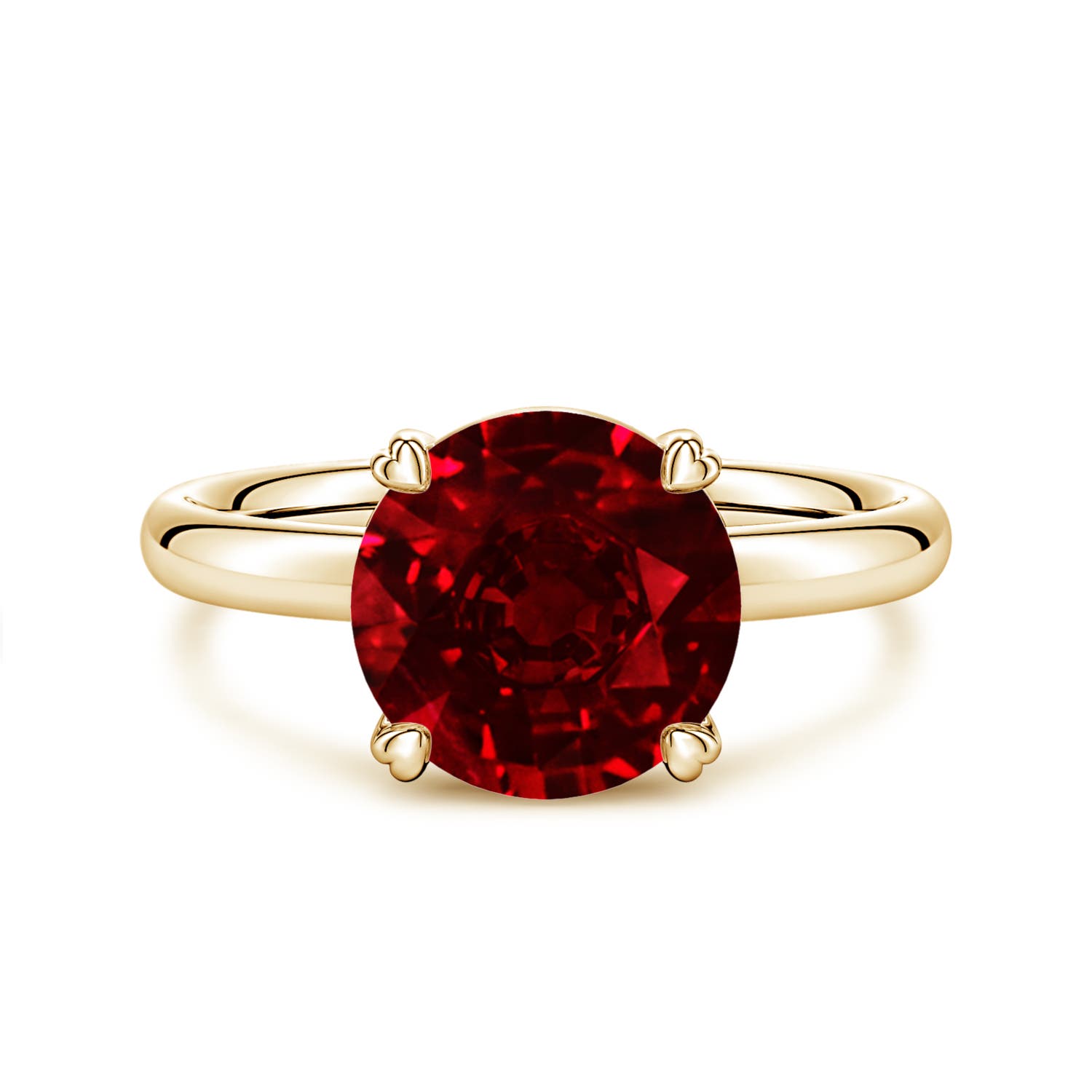9mm Labgrown Round Lab-Grown Ruby Solitaire Engagement Ring with Heart-Shaped Prongs in 18K Yellow Gold