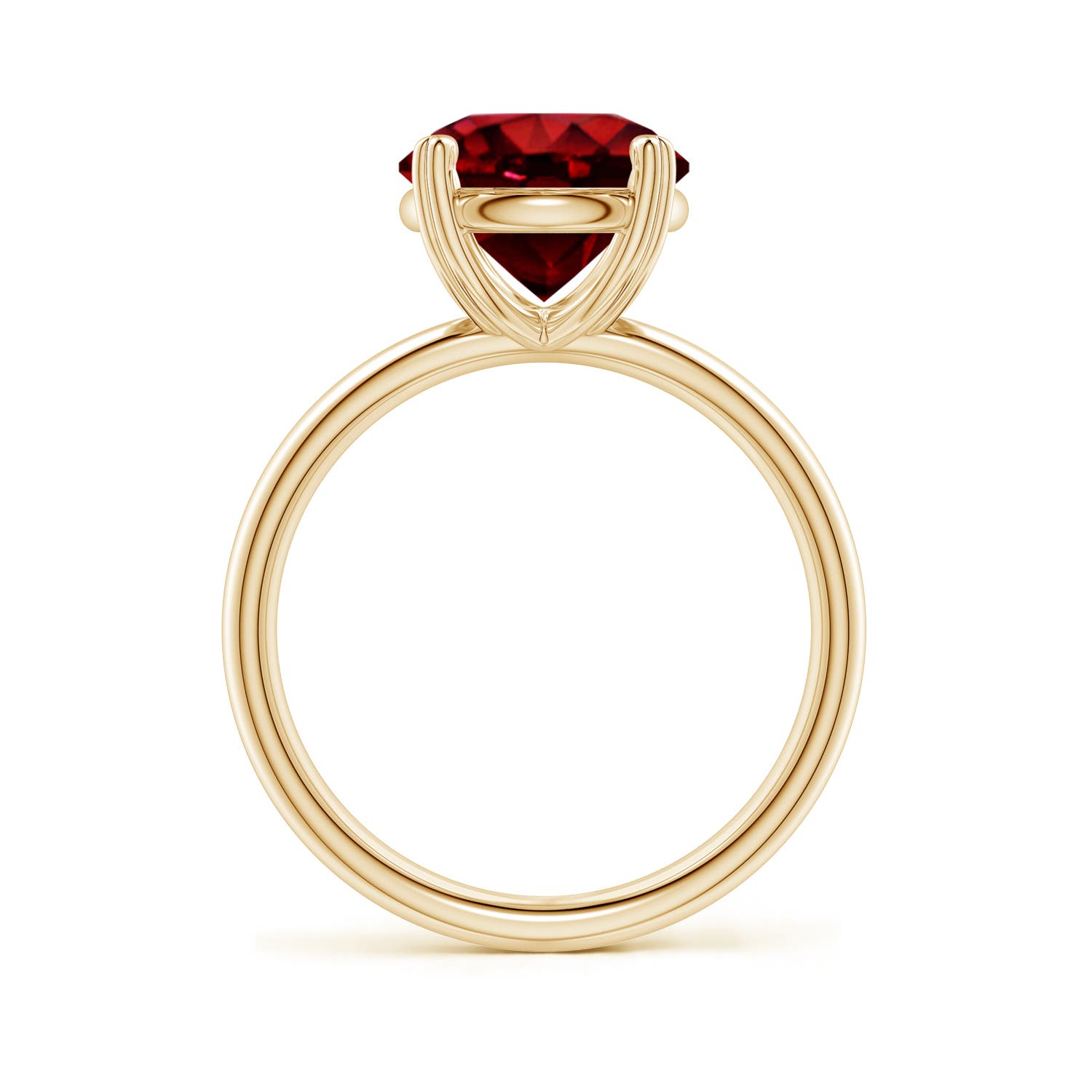 9mm Labgrown Round Lab-Grown Ruby Solitaire Engagement Ring with Heart-Shaped Prongs in 18K Yellow Gold