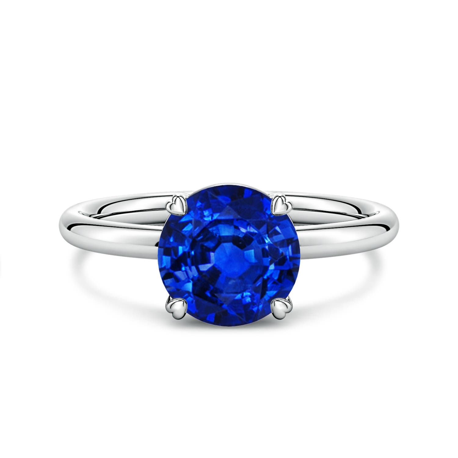 8mm Labgrown Round Lab-Grown Blue Sapphire Solitaire Engagement Ring with Heart-Shaped Prongs in 18K White Gold