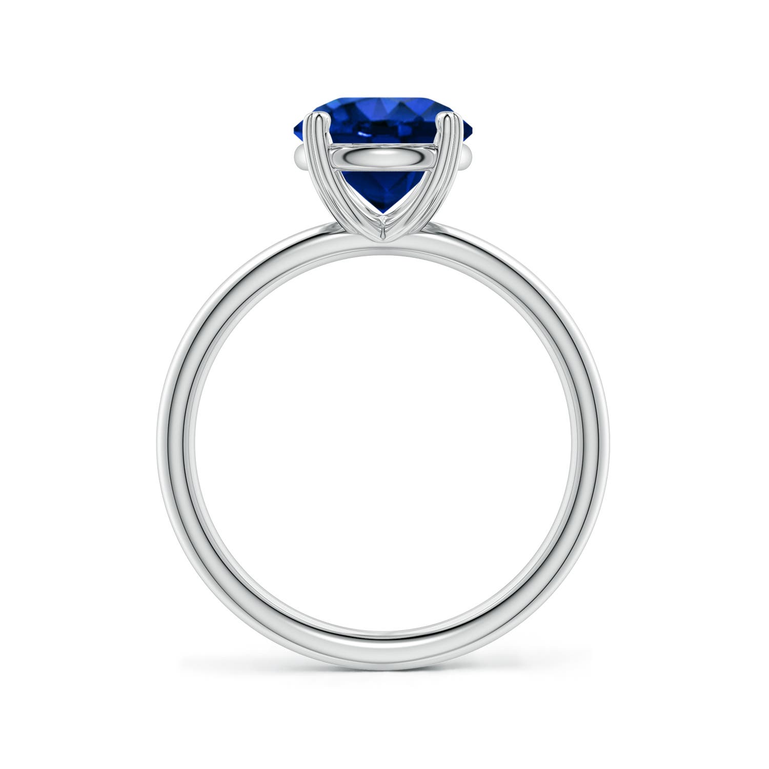 8mm Labgrown Round Lab-Grown Blue Sapphire Solitaire Engagement Ring with Heart-Shaped Prongs in 18K White Gold