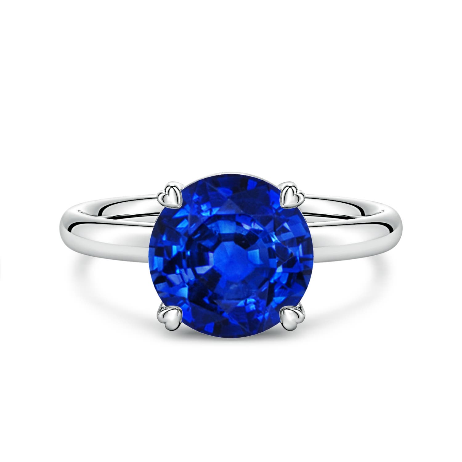 9mm Labgrown Round Lab-Grown Blue Sapphire Solitaire Engagement Ring with Heart-Shaped Prongs in 18K White Gold