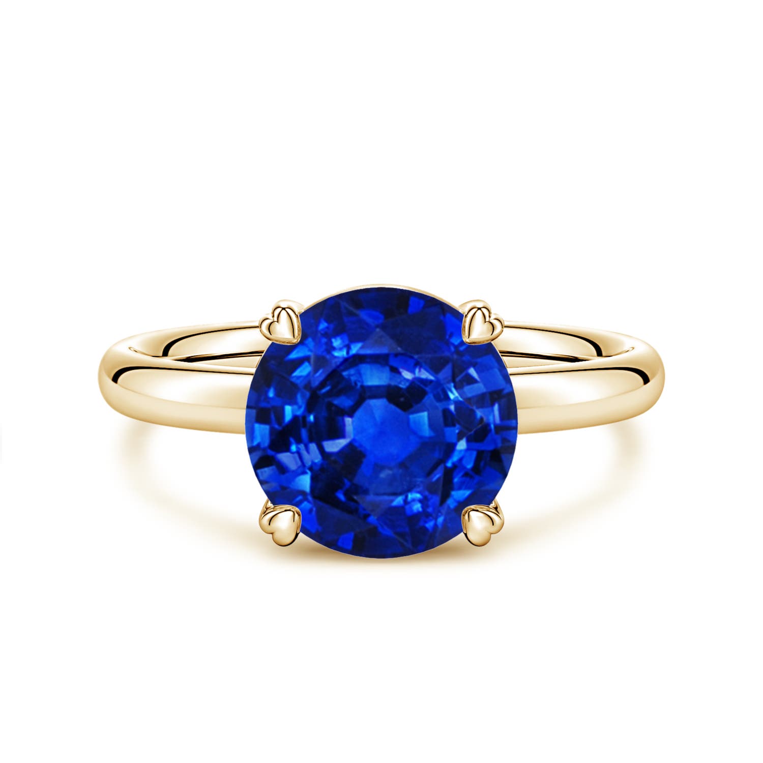 9mm Labgrown Round Lab-Grown Blue Sapphire Solitaire Engagement Ring with Heart-Shaped Prongs in 18K Yellow Gold