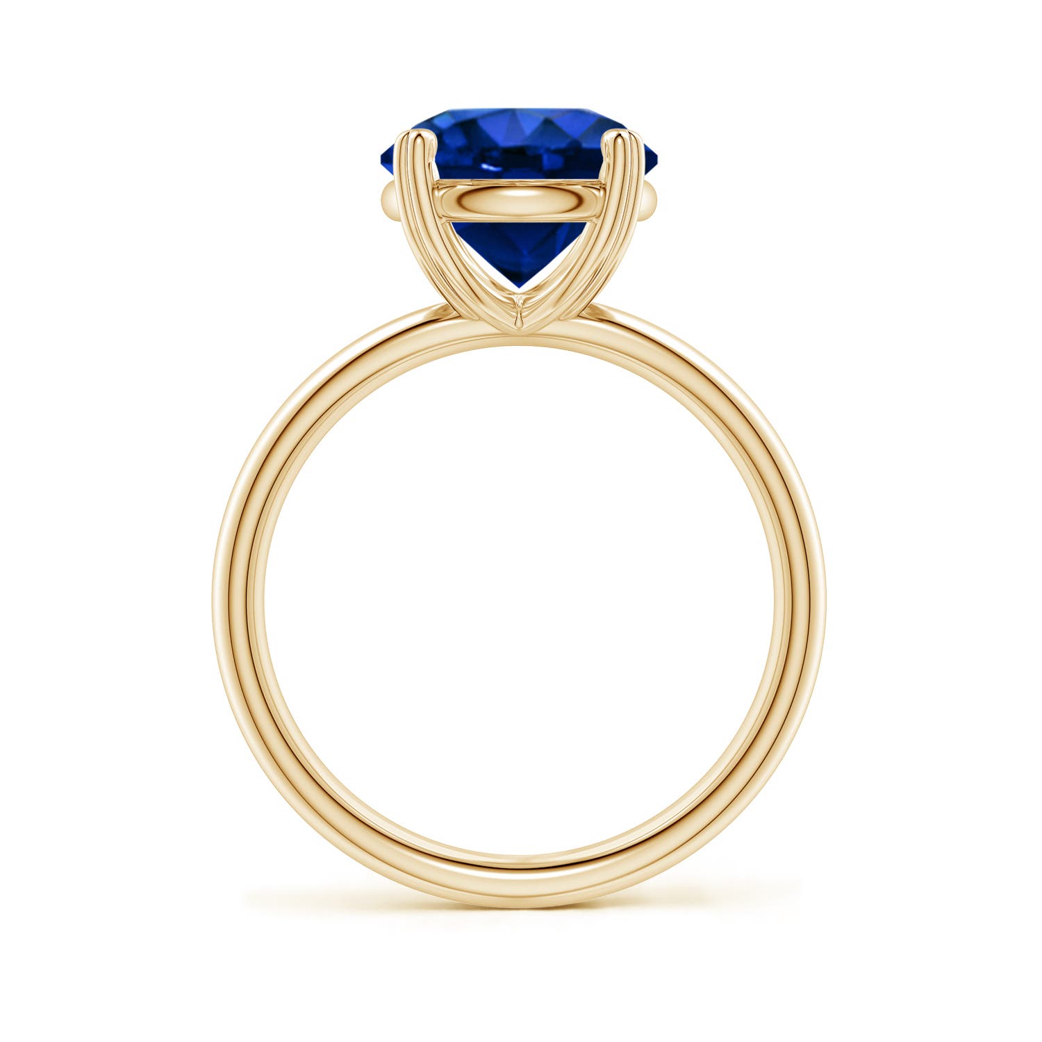 9mm Labgrown Round Lab-Grown Blue Sapphire Solitaire Engagement Ring with Heart-Shaped Prongs in 18K Yellow Gold