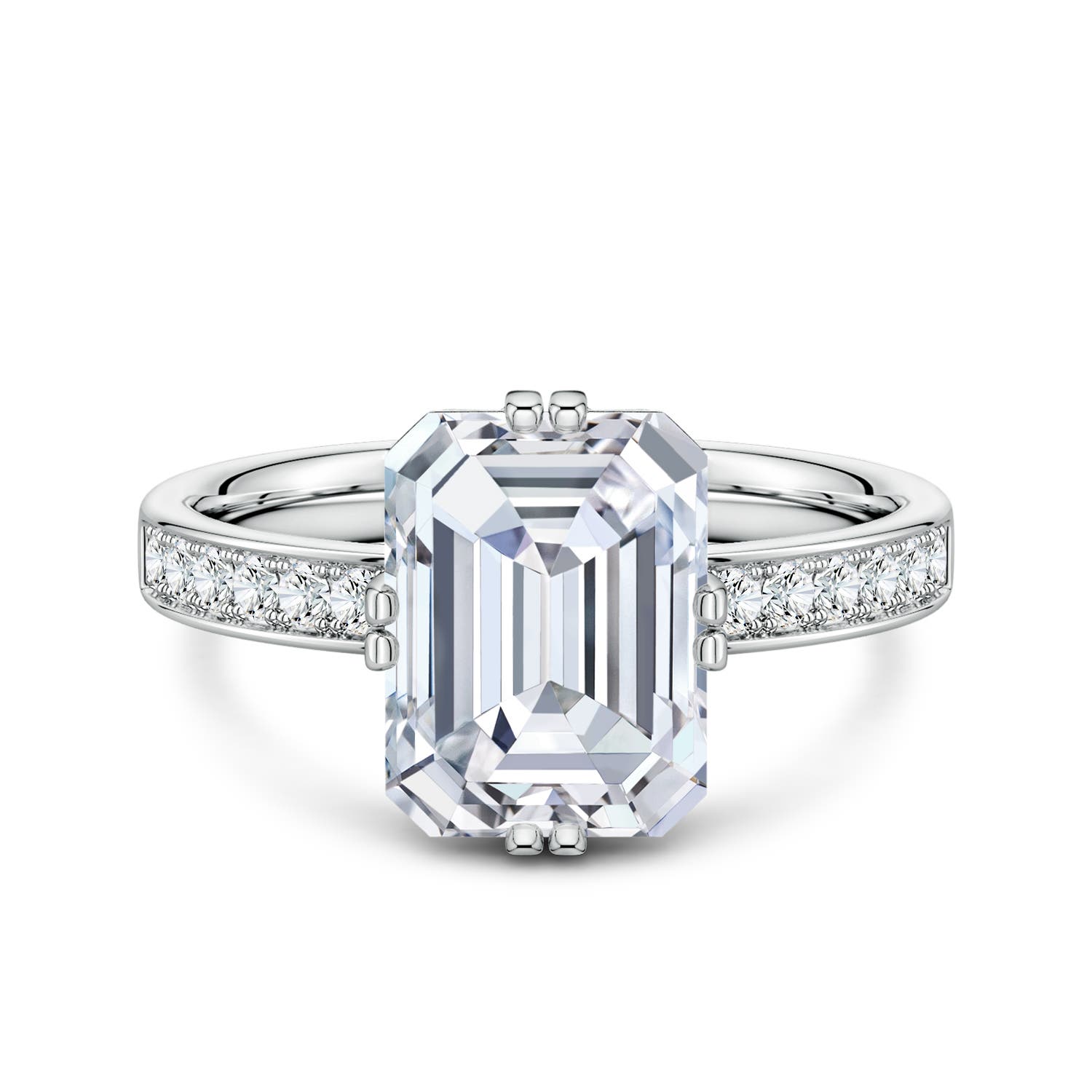 10.5x7.5mm FGVS Emerald-Cut Lab-Grown Diamond Engagement Ring with Double Flat Prongs in White Gold