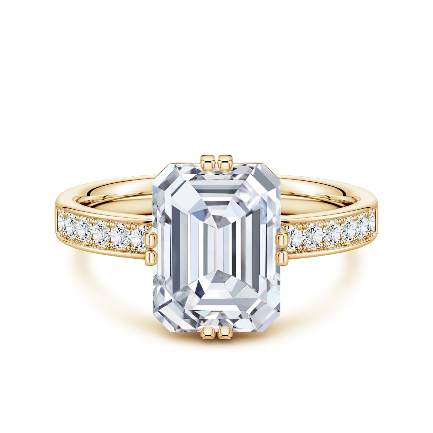 10.5x7.5mm FGVS Emerald-Cut Lab-Grown Diamond Engagement Ring with Double Flat Prongs in Yellow Gold
