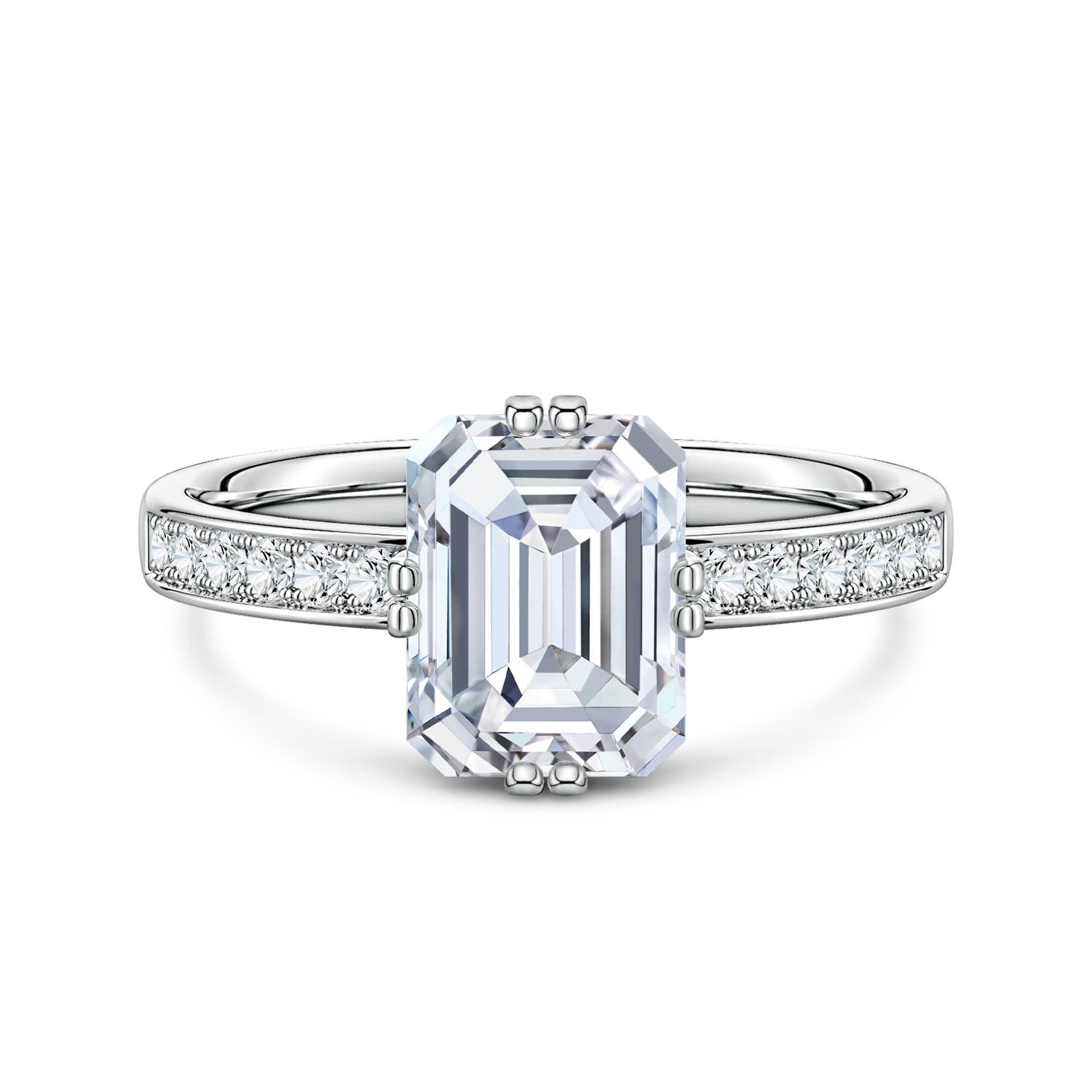 8.5x6.5mm FGVS Emerald-Cut Lab-Grown Diamond Engagement Ring with Double Flat Prongs in 18K White Gold