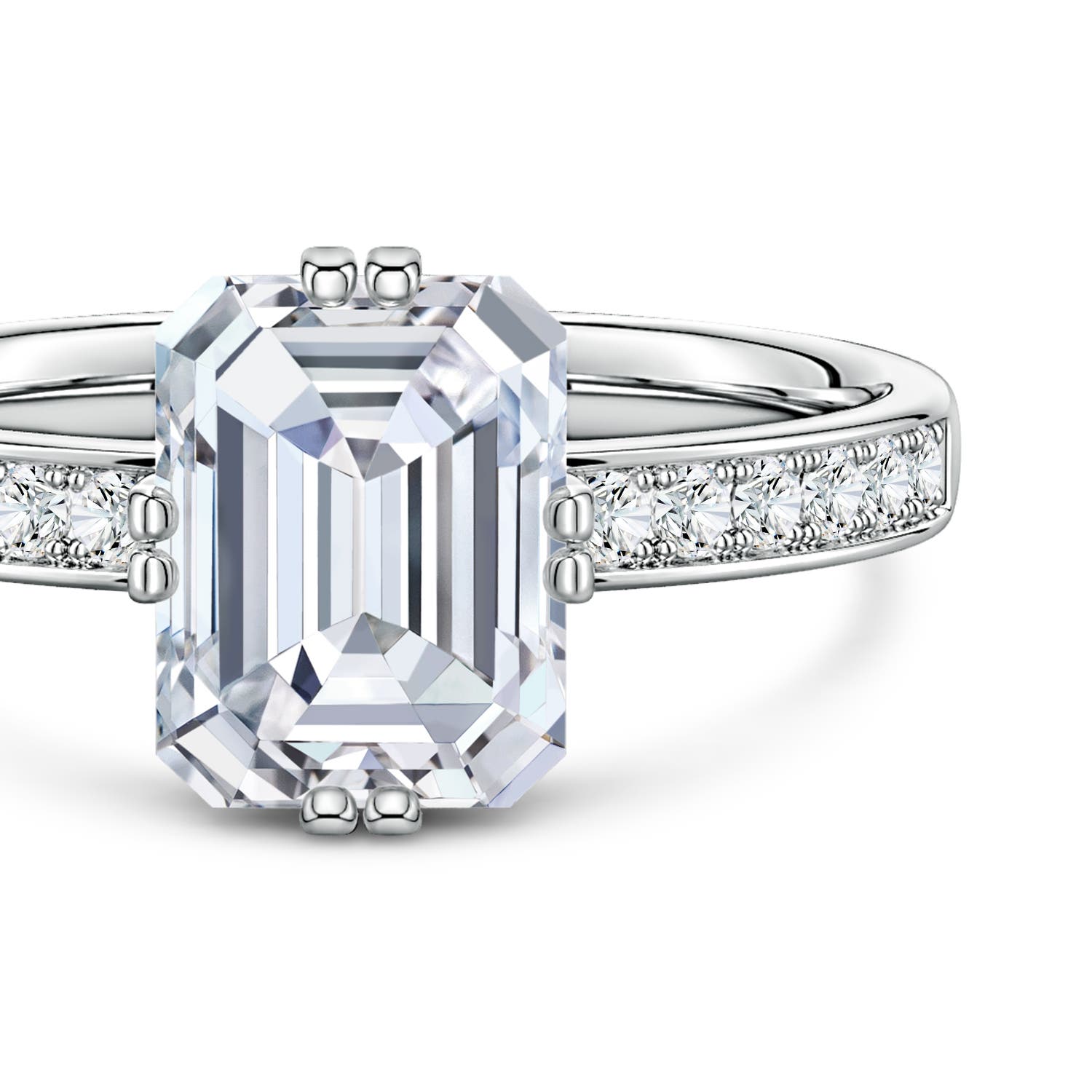 8.5x6.5mm FGVS Emerald-Cut Lab-Grown Diamond Engagement Ring with Double Flat Prongs in White Gold - side 6