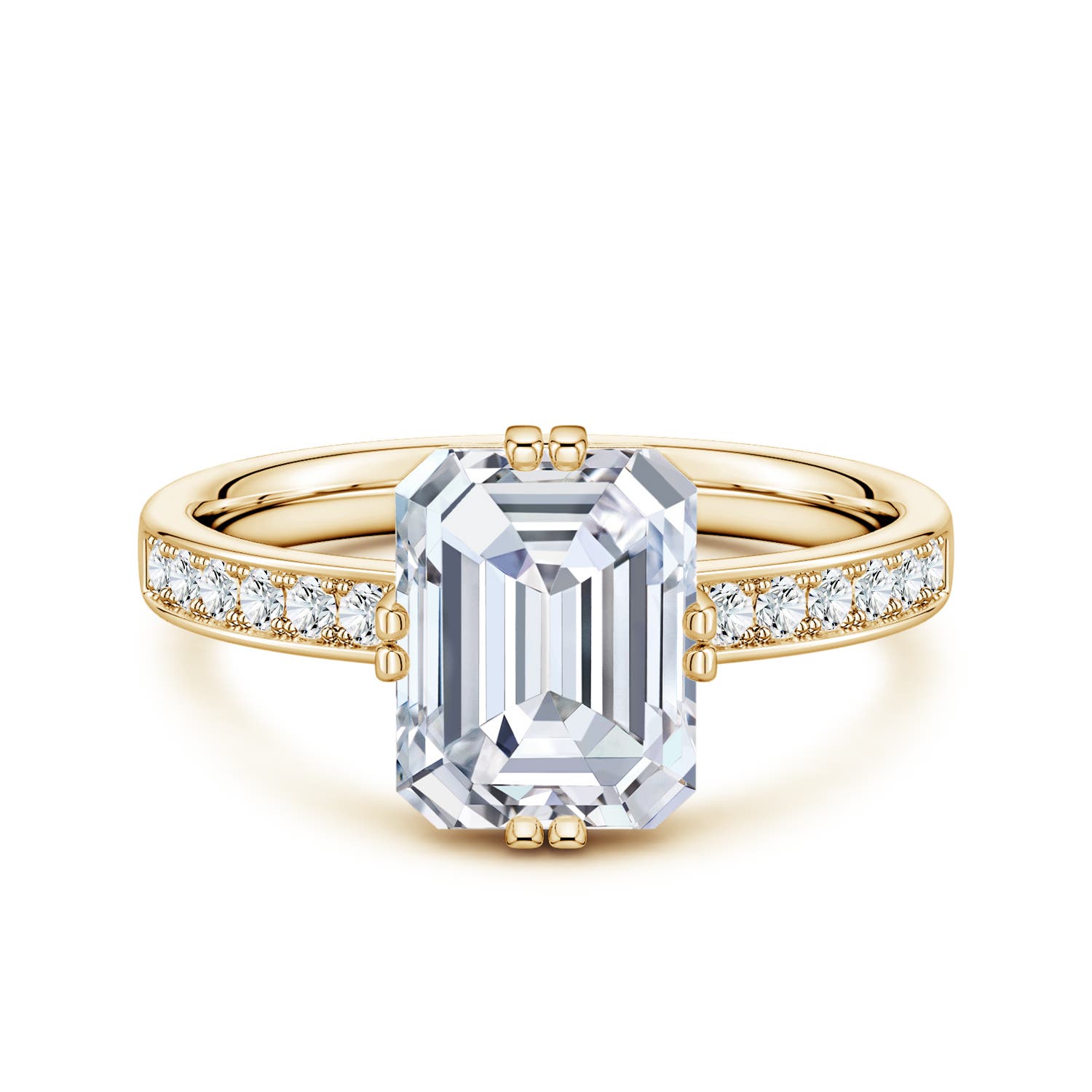 9x7mm FGVS Emerald-Cut Lab-Grown Diamond Engagement Ring with Double Flat Prongs in Yellow Gold