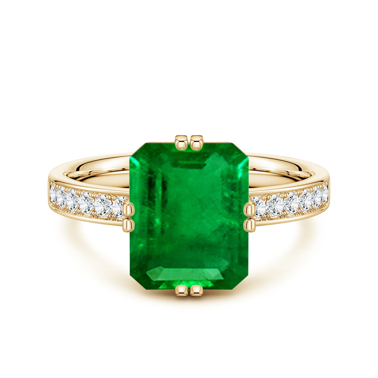 10x8mm Labgrown Emerald-Cut Lab-Grown Emerald Engagement Ring with Double Flat Prongs in Yellow Gold