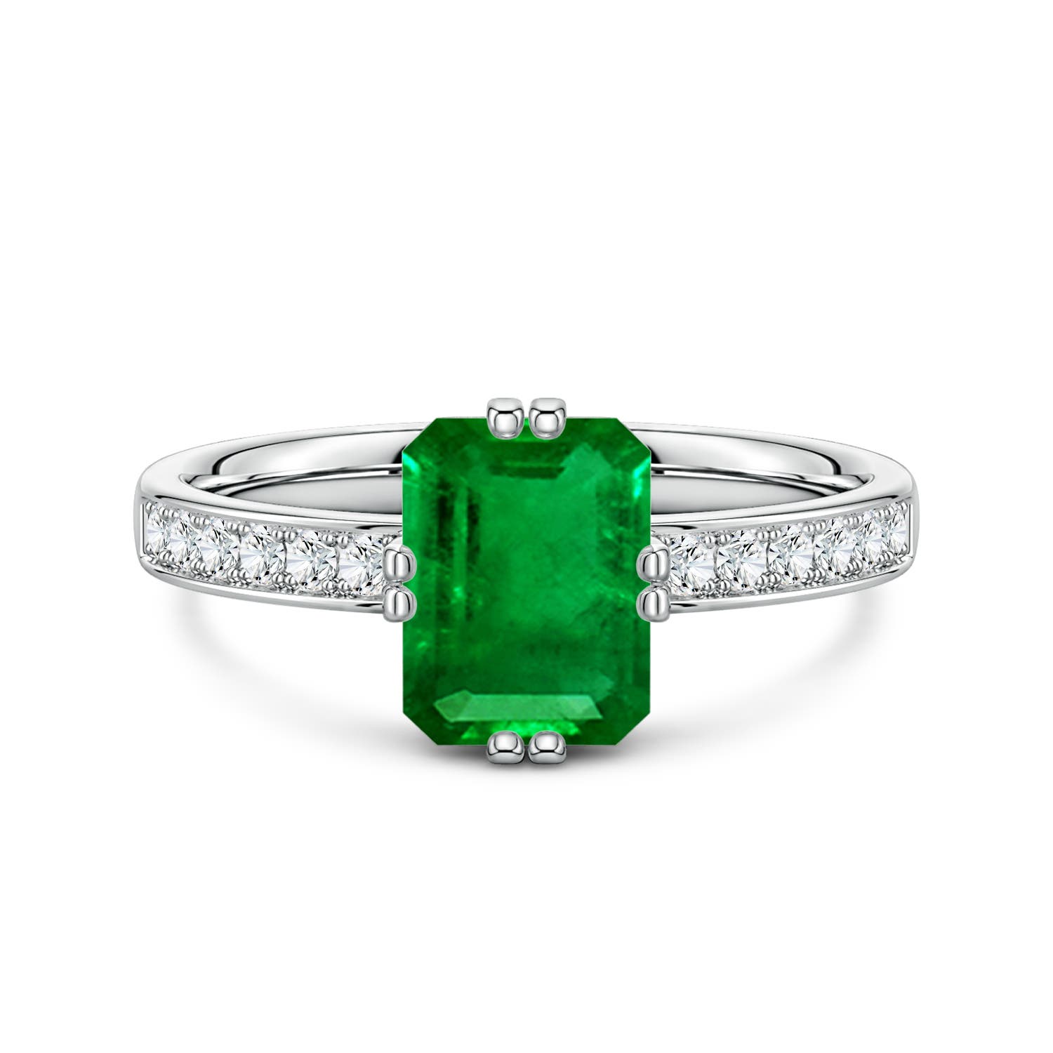 8x6mm Labgrown Emerald-Cut Lab-Grown Emerald Engagement Ring with Double Flat Prongs in White Gold