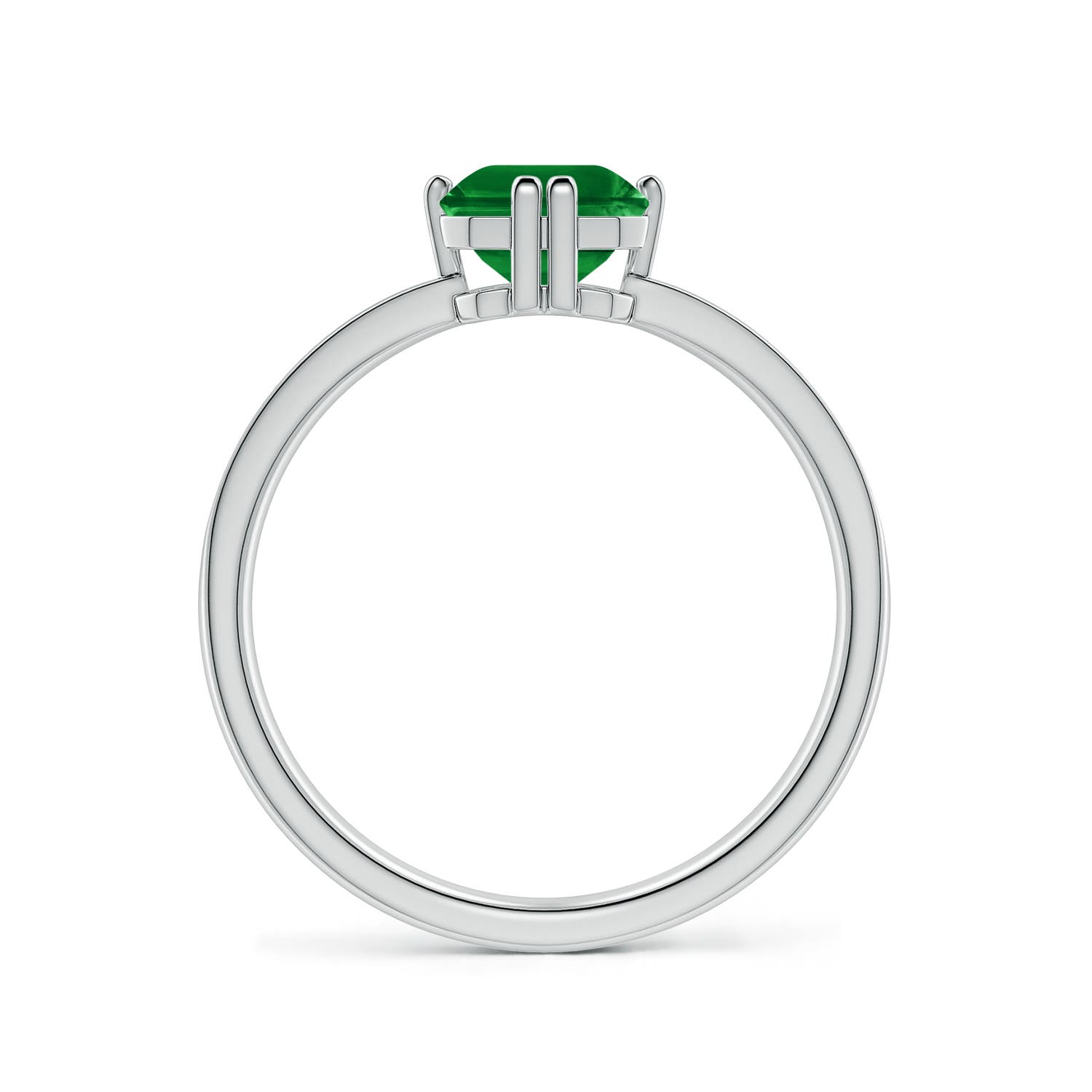 8x6mm Labgrown Emerald-Cut Lab-Grown Emerald Engagement Ring with Double Flat Prongs in White Gold - side 3