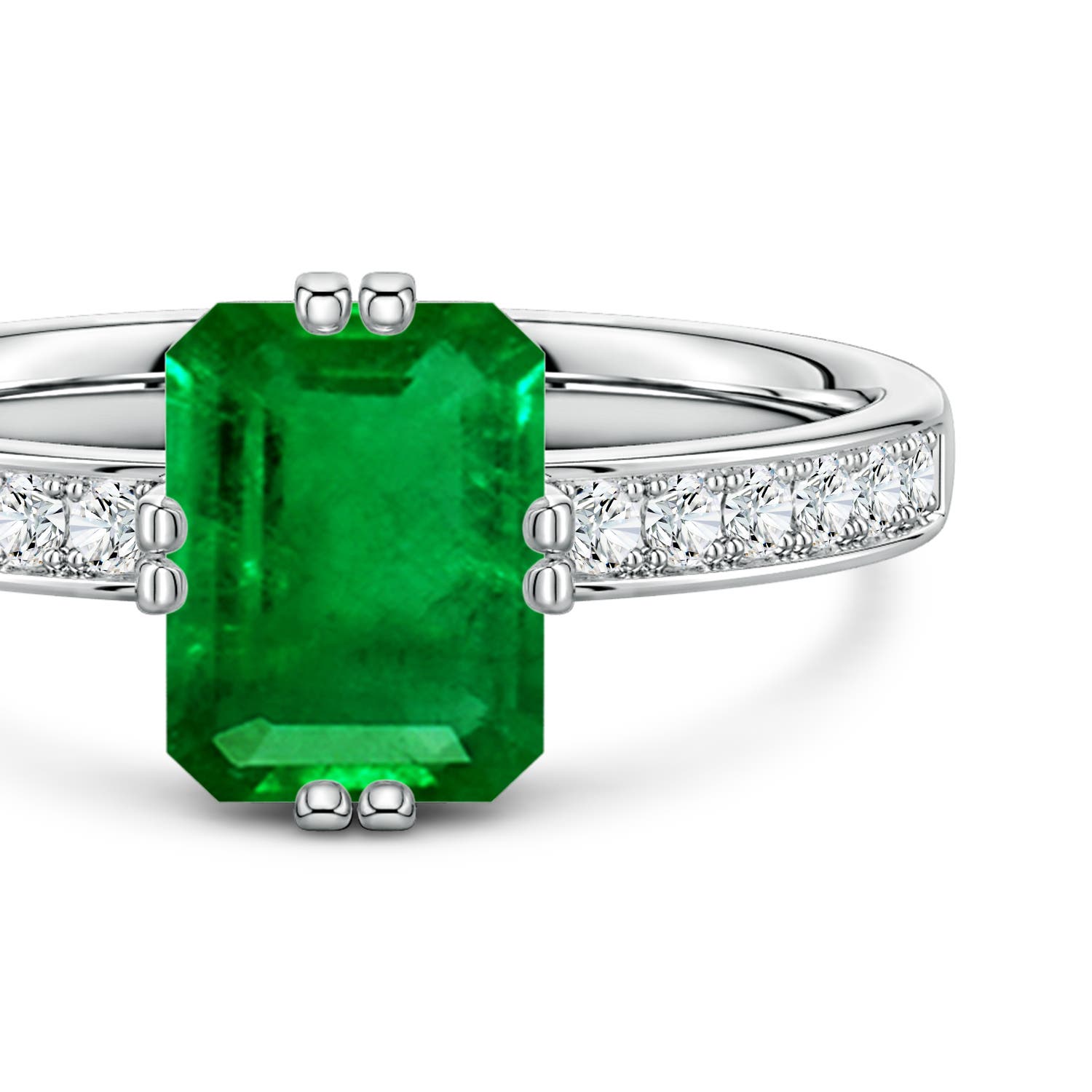 8x6mm Labgrown Emerald-Cut Lab-Grown Emerald Engagement Ring with Double Flat Prongs in White Gold - side 5