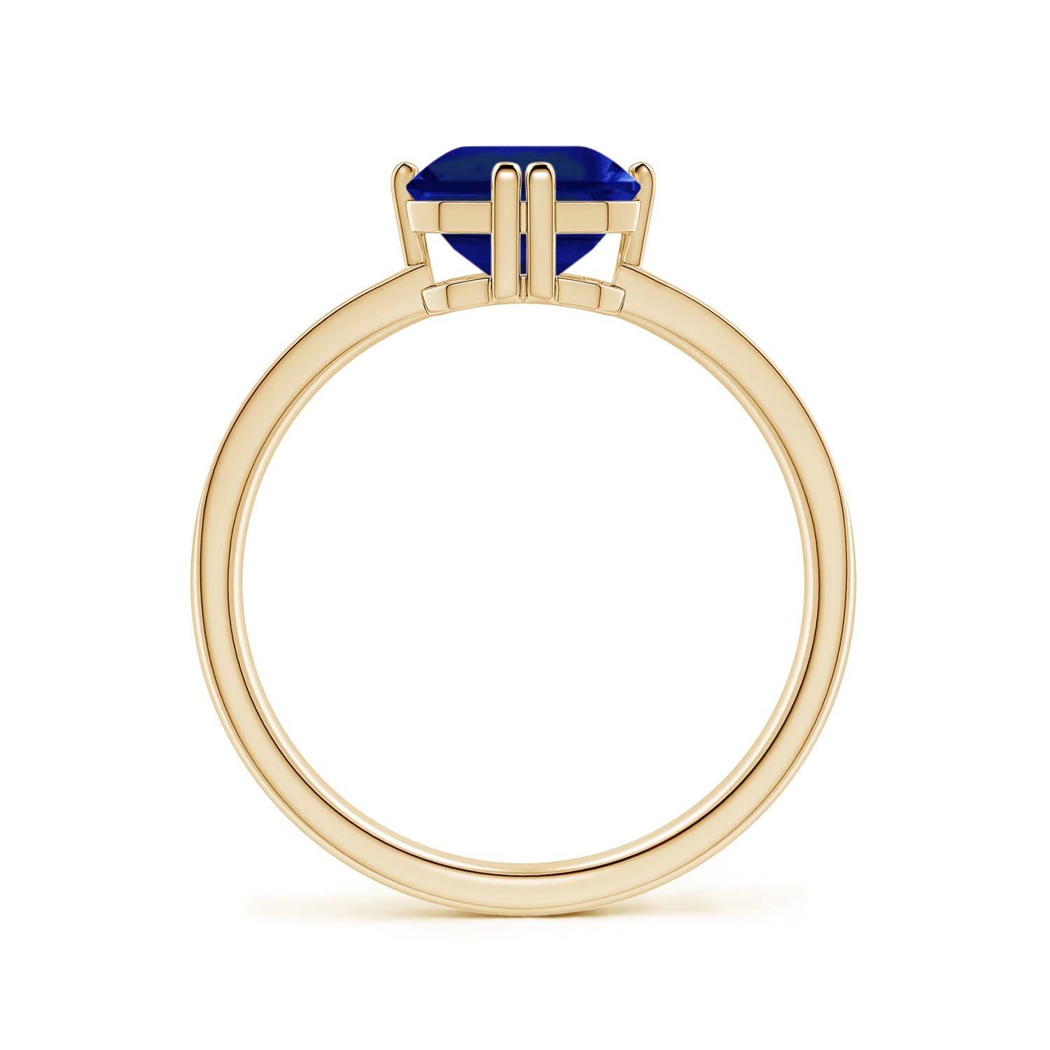 9x7mm Labgrown Emerald-Cut Lab-Grown Blue Sapphire Engagement Ring with Double Flat Prongs in 18K Yellow Gold