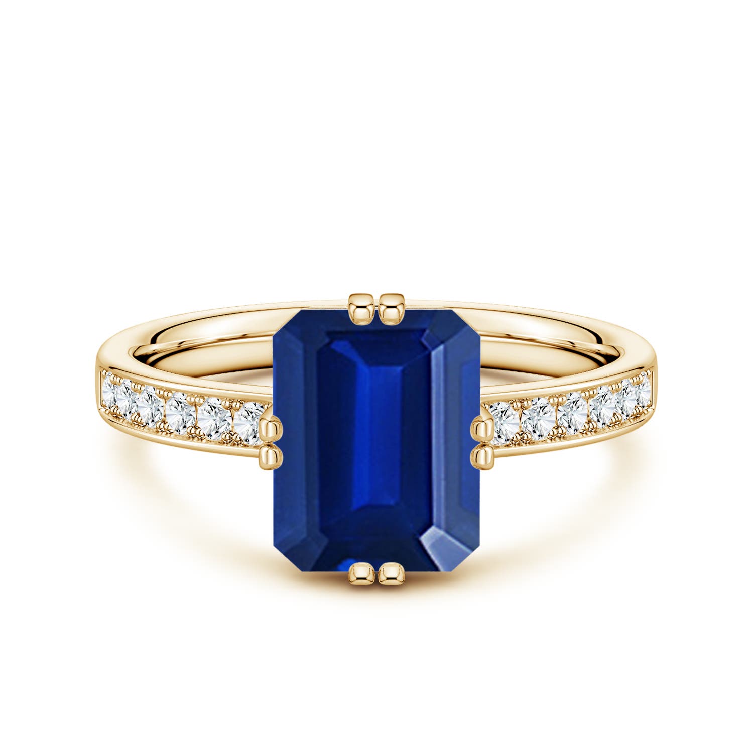 9x7mm Labgrown Emerald-Cut Lab-Grown Blue Sapphire Engagement Ring with Double Flat Prongs in Yellow Gold