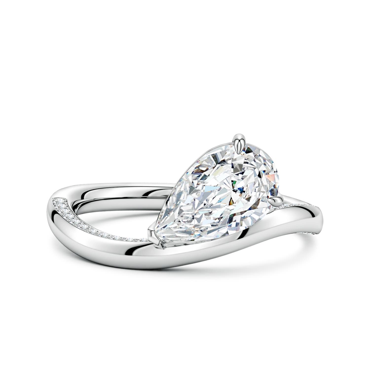 10x6.5mm FGVS Angled Pear Lab-Grown Diamond Curved Solitaire Engagement Ring in 18CT White Gold