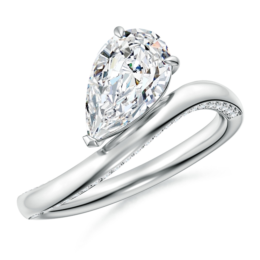 10x6.5mm FGVS Angled Pear Lab-Grown Diamond Curved Solitaire Engagement Ring in White Gold