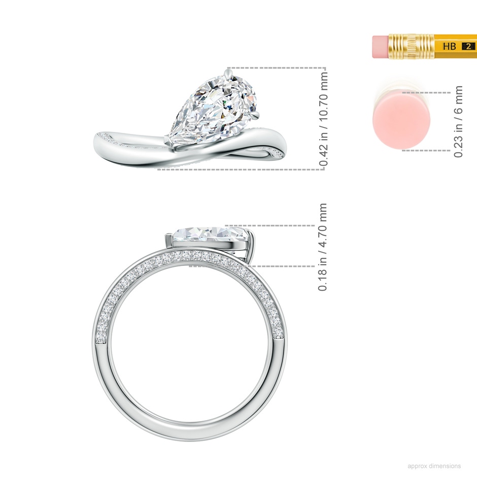 10x6.5mm FGVS Angled Pear Lab-Grown Diamond Curved Solitaire Engagement Ring in White Gold ruler
