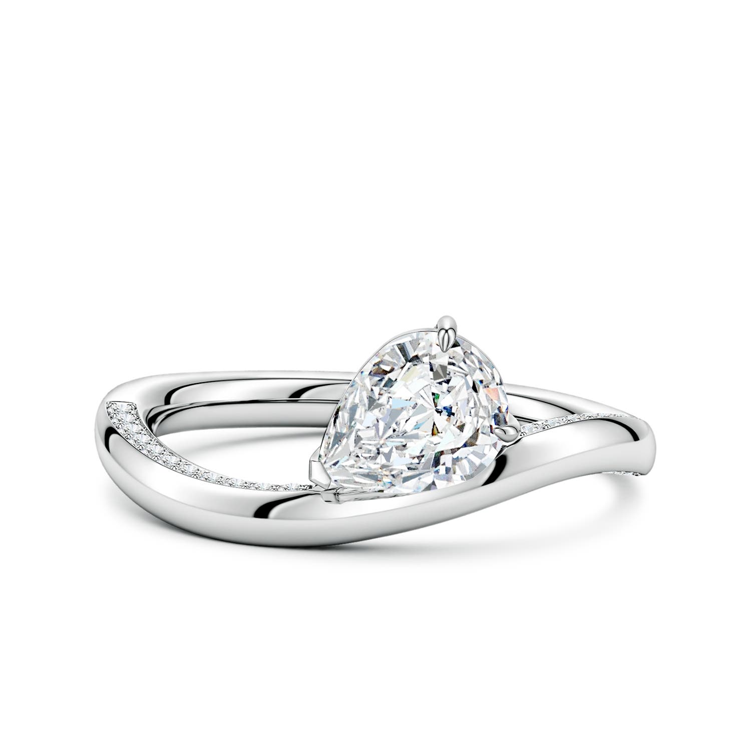 8x5mm FGVS Angled Pear Lab-Grown Diamond Curved Solitaire Engagement Ring in White Gold