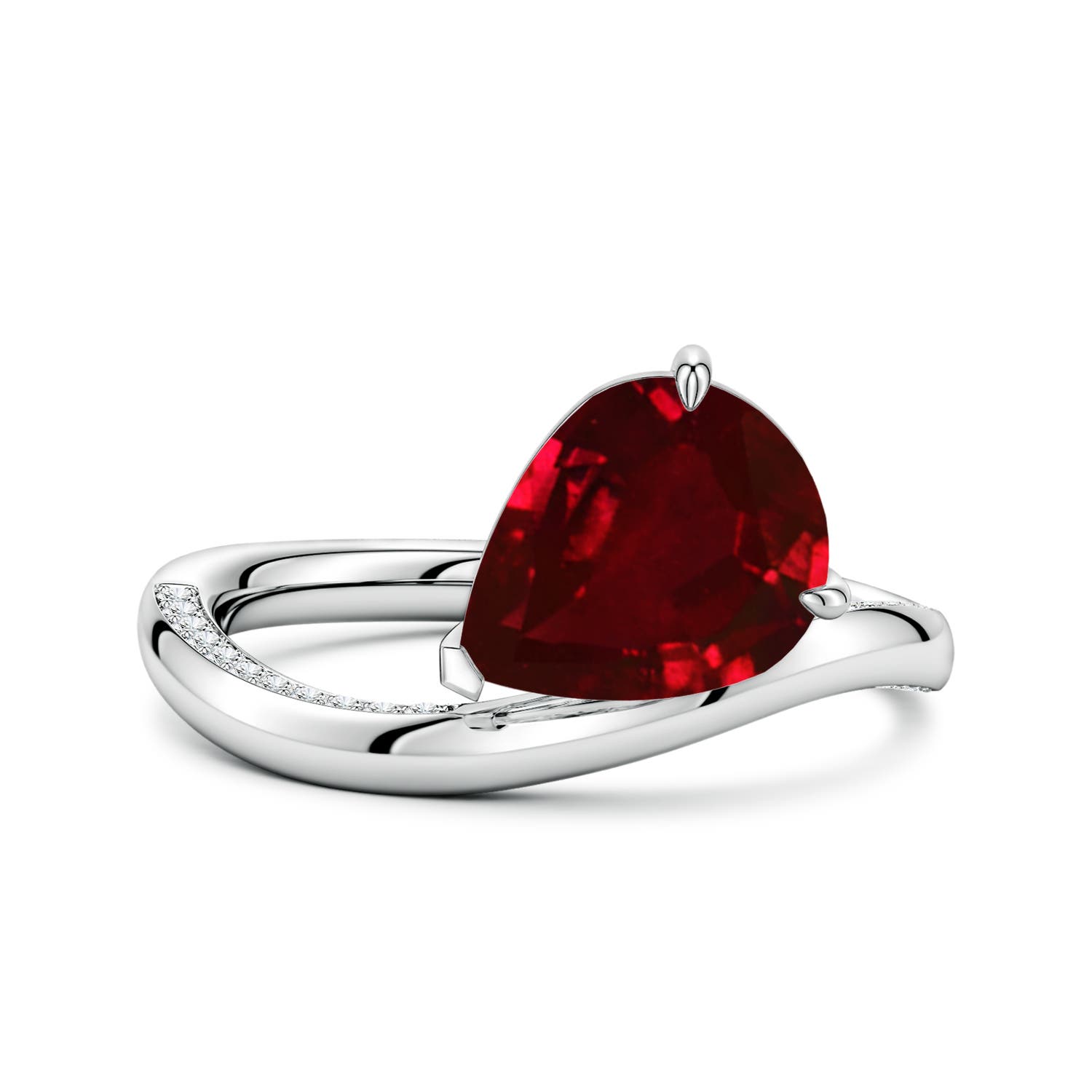 10x8mm Labgrown Angled Pear Lab-Grown Ruby Curved Solitaire Engagement Ring in White Gold