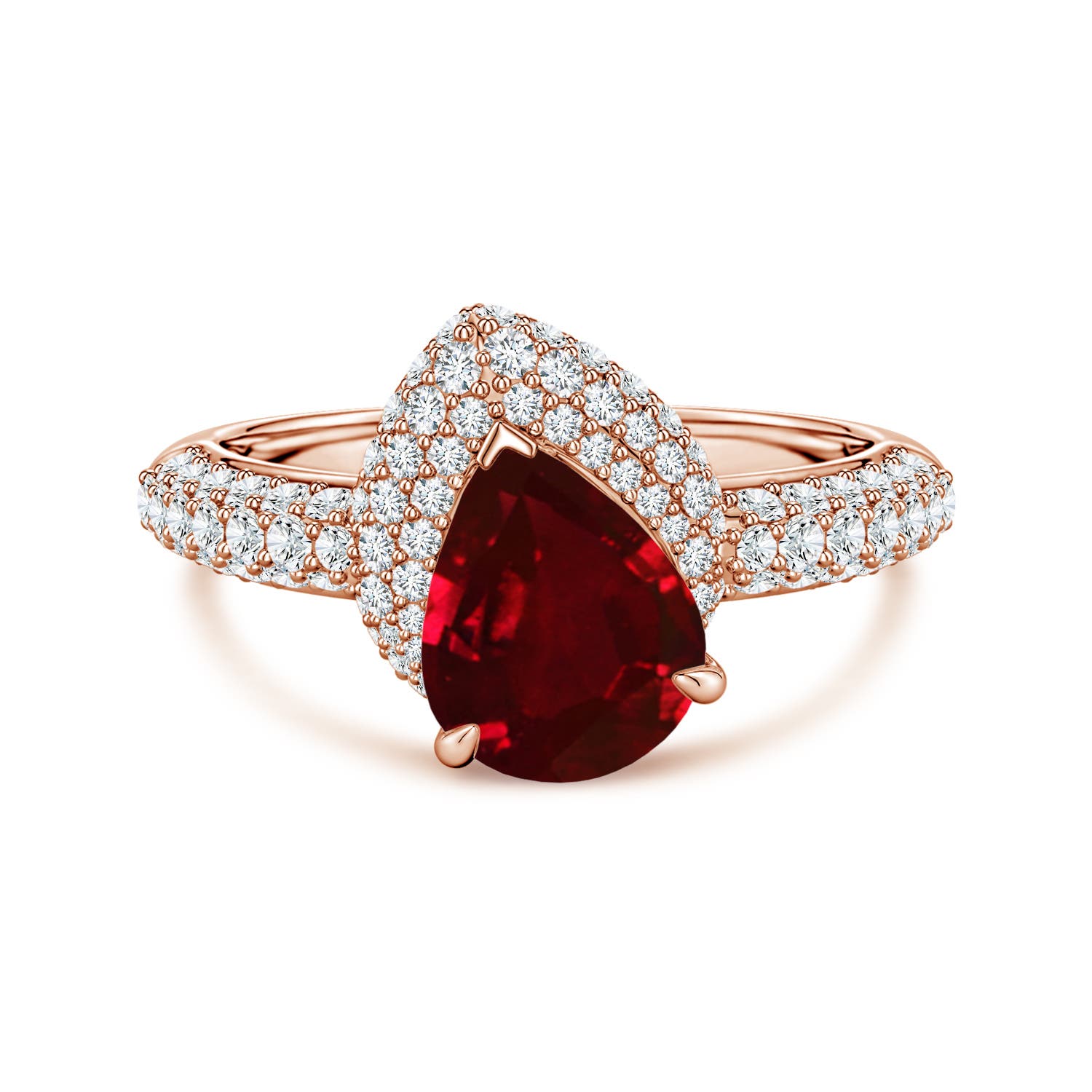 Angara 2.64 Ctw Pear Lab-grown Ruby Engagement Ring With Offset Halo In Burgundy
