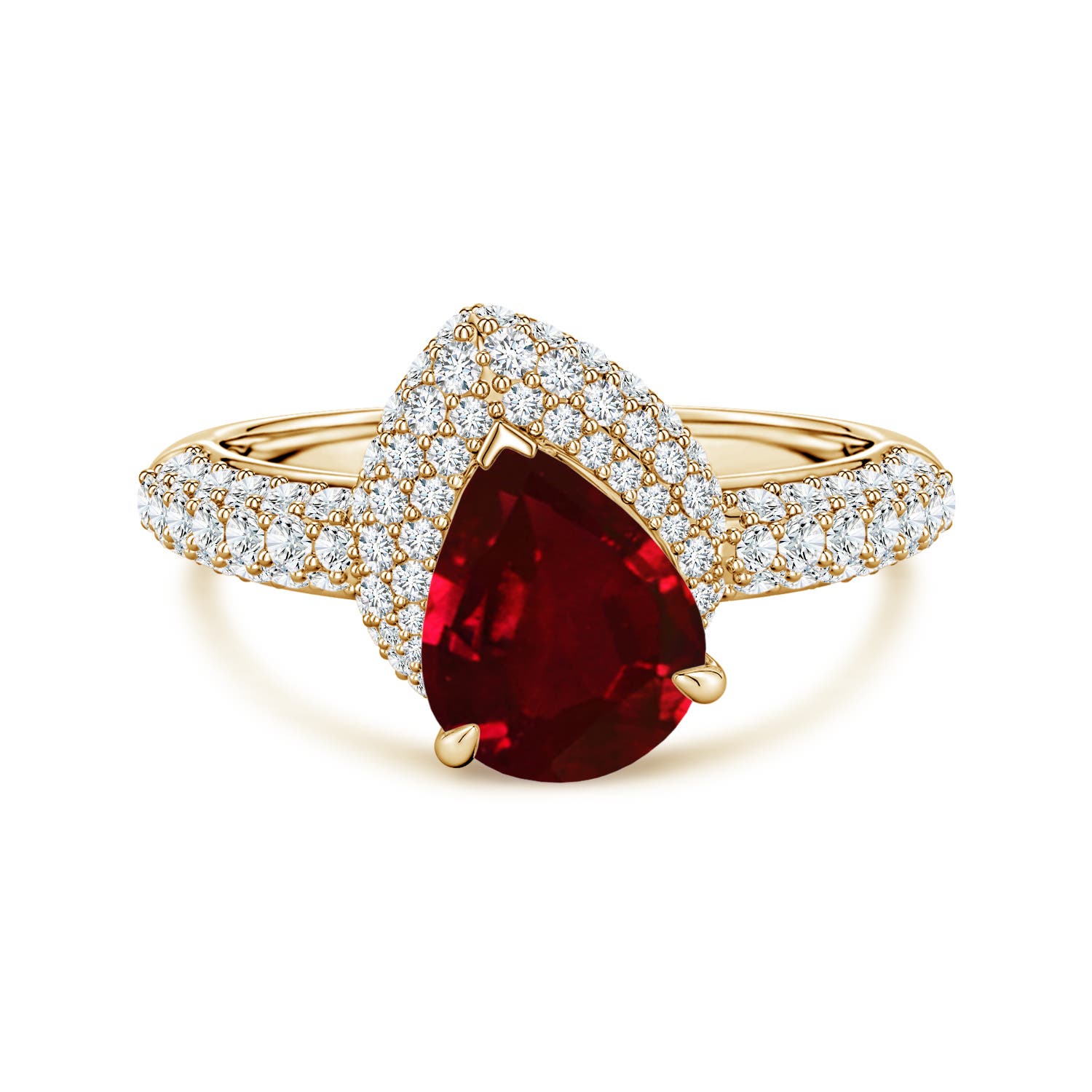 Ruby Rope Rings Pear Lab-Grown Ruby Halo Twisted Rope Shank Engagement Ring