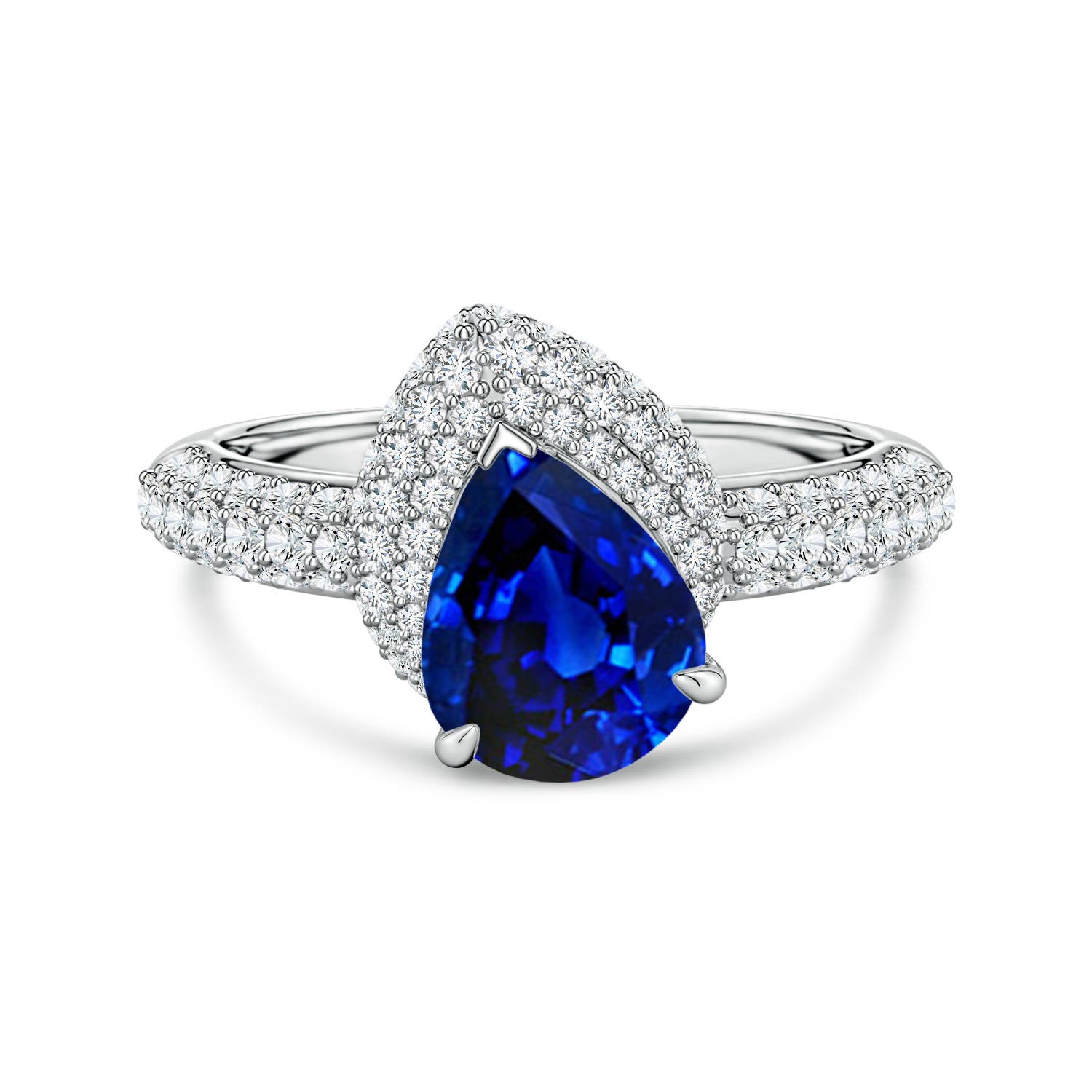9x7mm Labgrown Pear Lab-Grown Blue Sapphire Engagement Ring with Offset Halo in 18K White Gold
