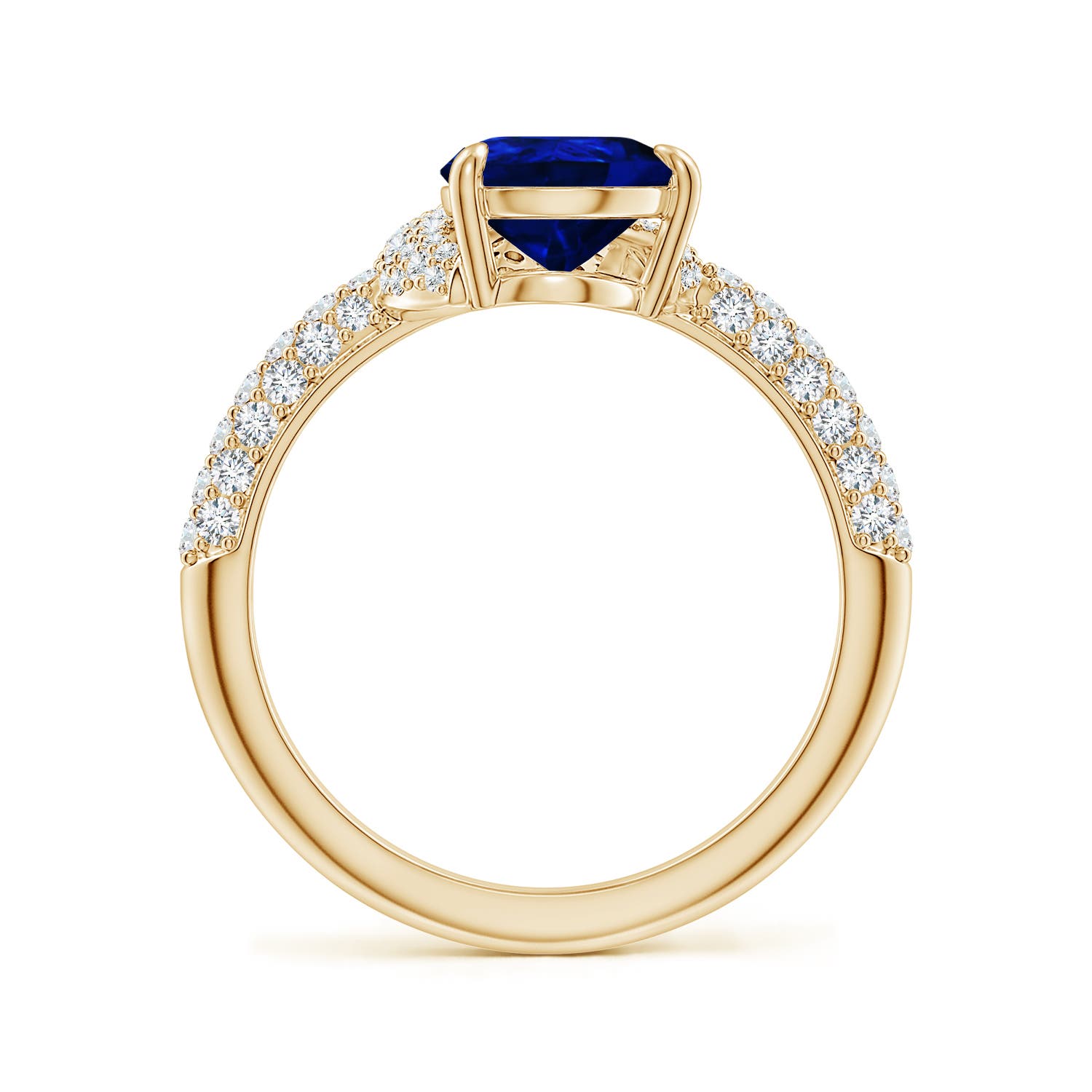 9x7mm Labgrown Pear Lab-Grown Blue Sapphire Engagement Ring with Offset Halo in 18K Yellow Gold